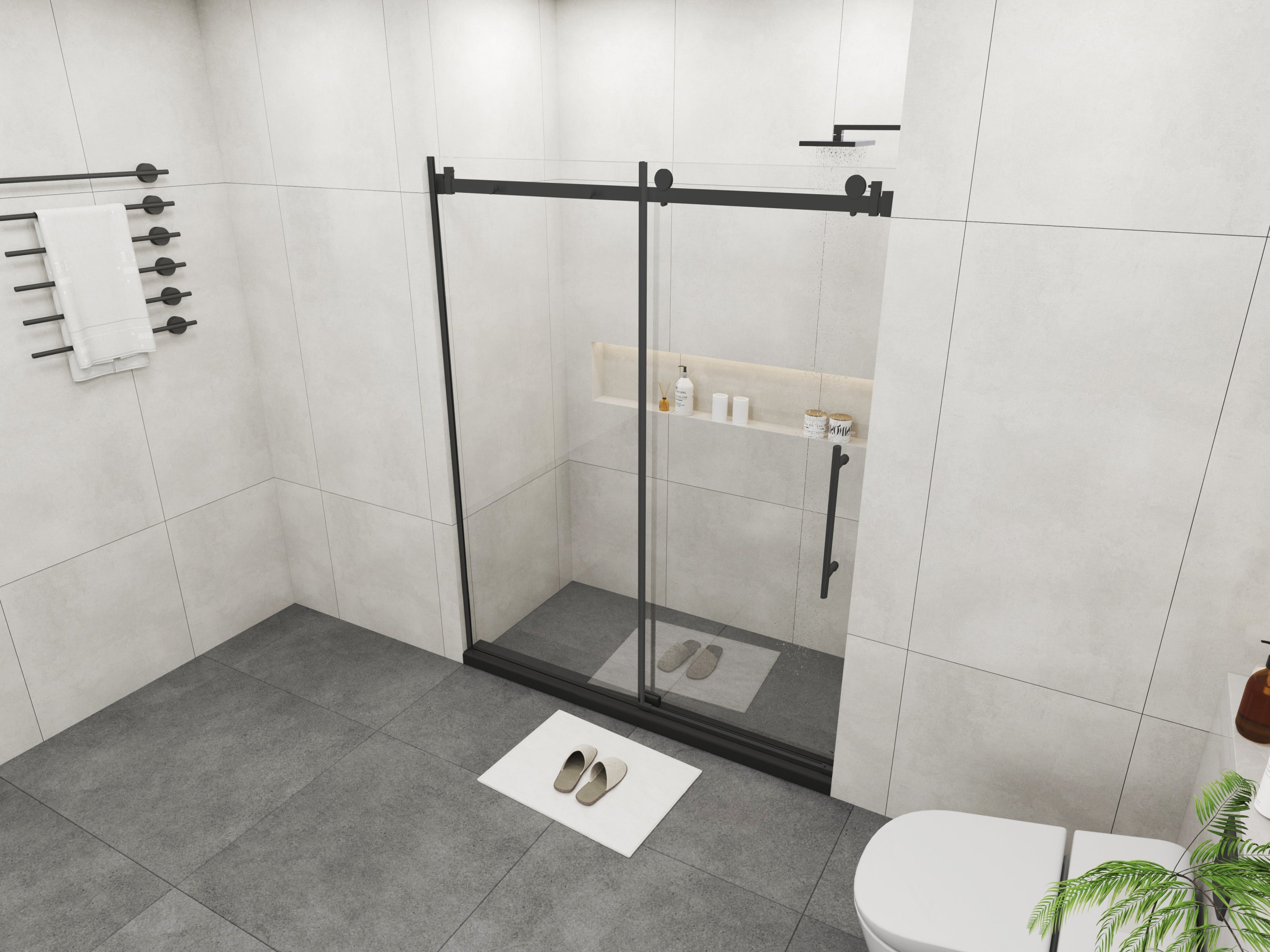 Frameless Sliding Glass Shower Doors 60"W x 76"H with 3/8"(10mm) Clear Tempered Glass, Matt Black Finish