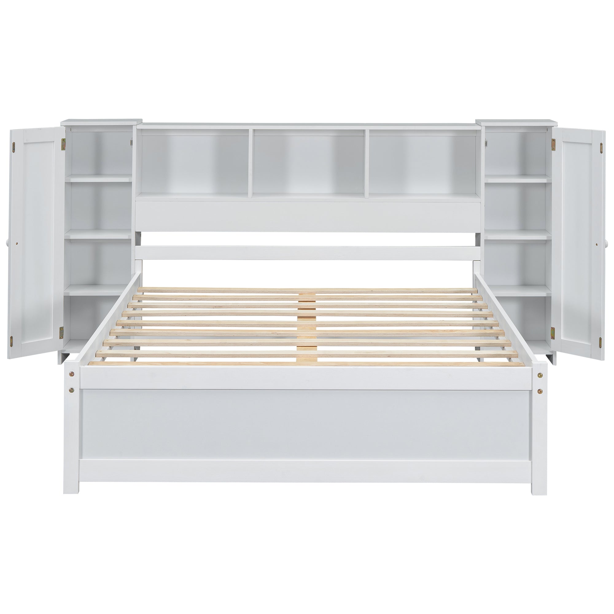 Full Size Platform Bed with Storage Headboard and Lockers, White