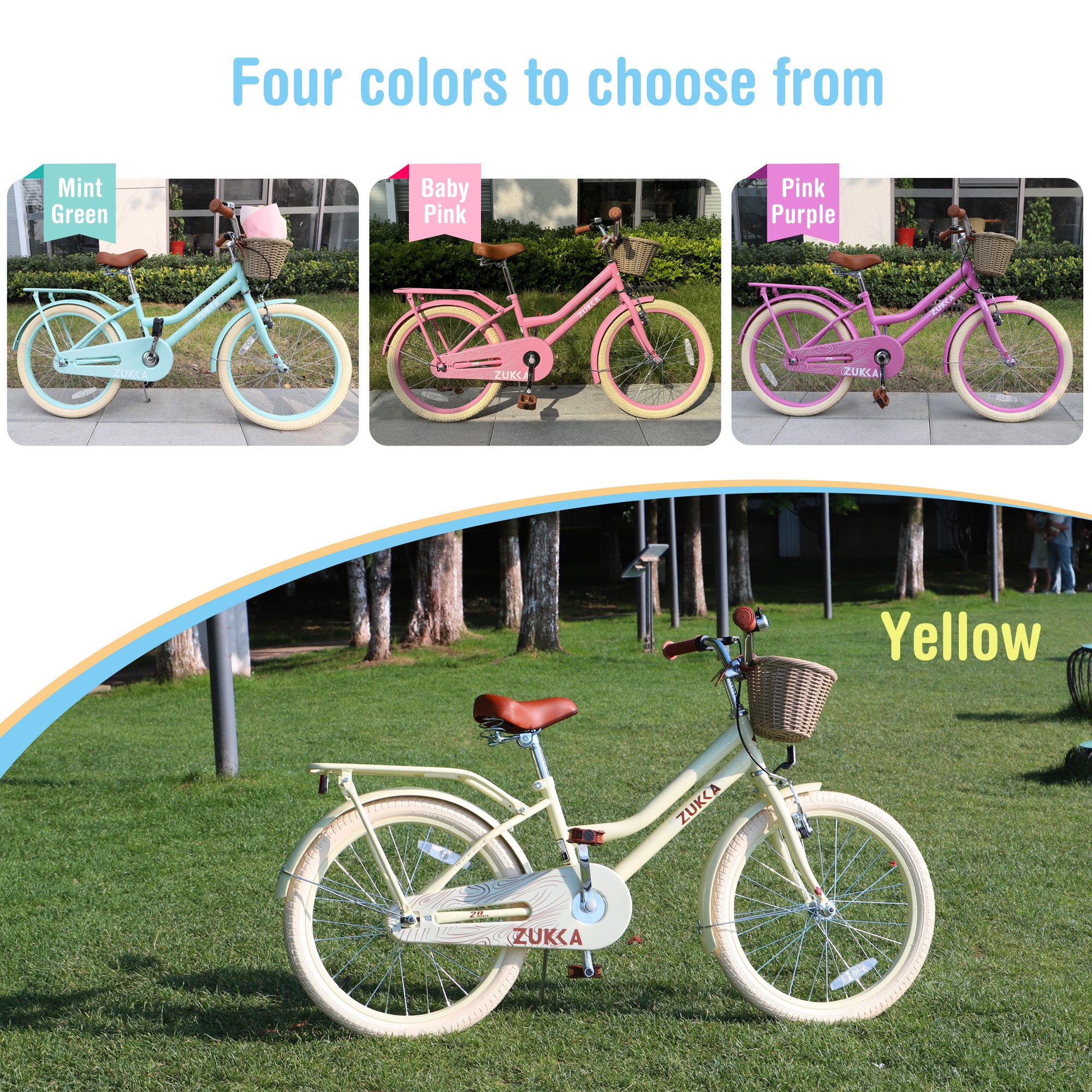 Multiple Colors,Girls Bike with Basket for 7-10 Years Old Kids,20 inch  wheel ,No Training Wheels Included