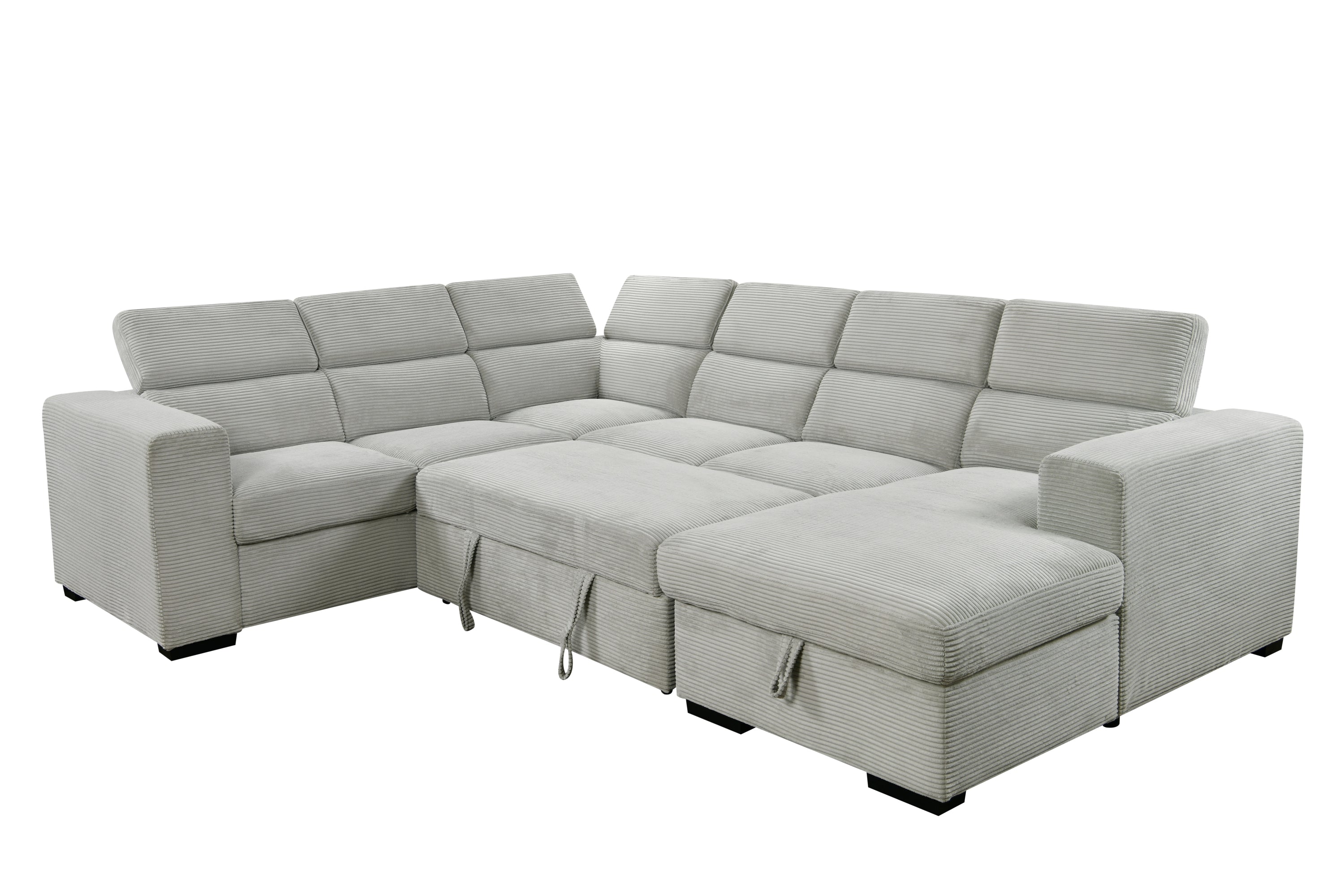 123" Oversized Modern U-Shaped 7-seat Sectional Sofa Couch with Adjustable Headrest, Sofa Bed with Storage Chaise,Pull Out Couch Bed for Living Room ,Light Gray