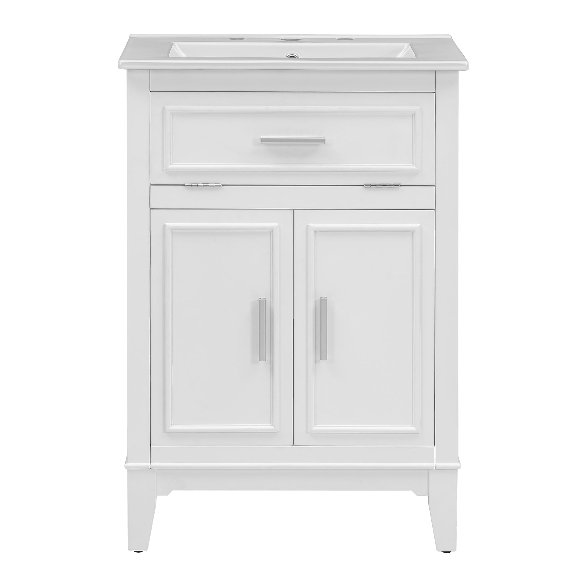 24" Bathroom Vanity with Sink, Bathroom Vanity Cabinet with One Flip Drawer and Doors, Solid Wood and MDF, White