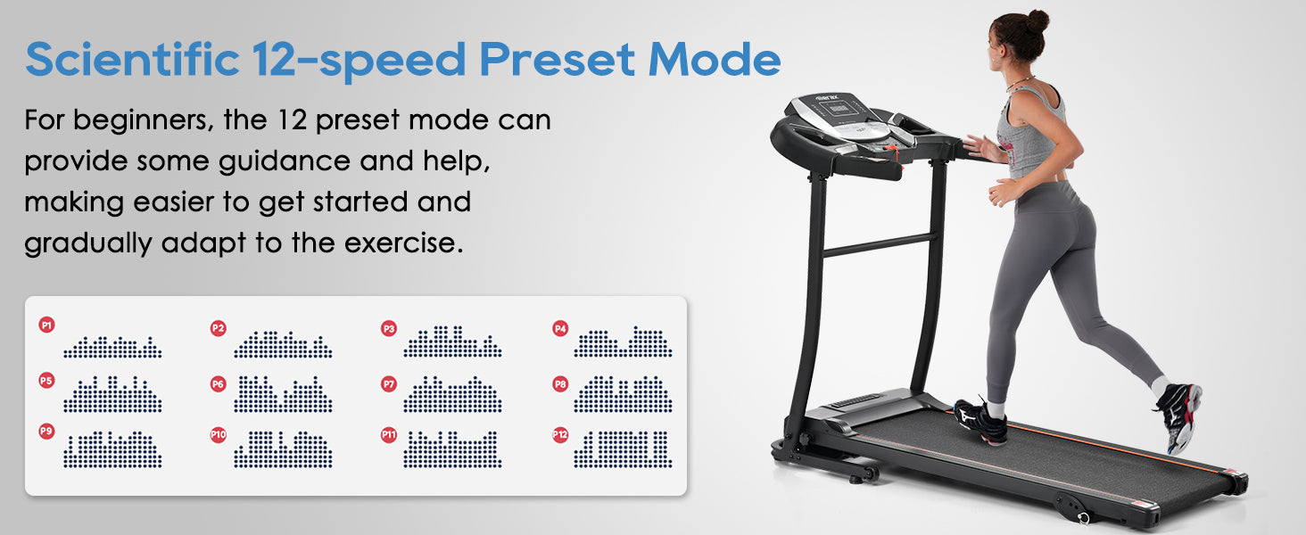 NEW Home Folding Treadmill with Pulse Sensor, 2.5 HP Quiet Brushless Motor , 7.5 MPH, 300LBS Weight Capacity Walking Jogging Machine with 3 Level Incline 12 Preset Programs for Home Gym