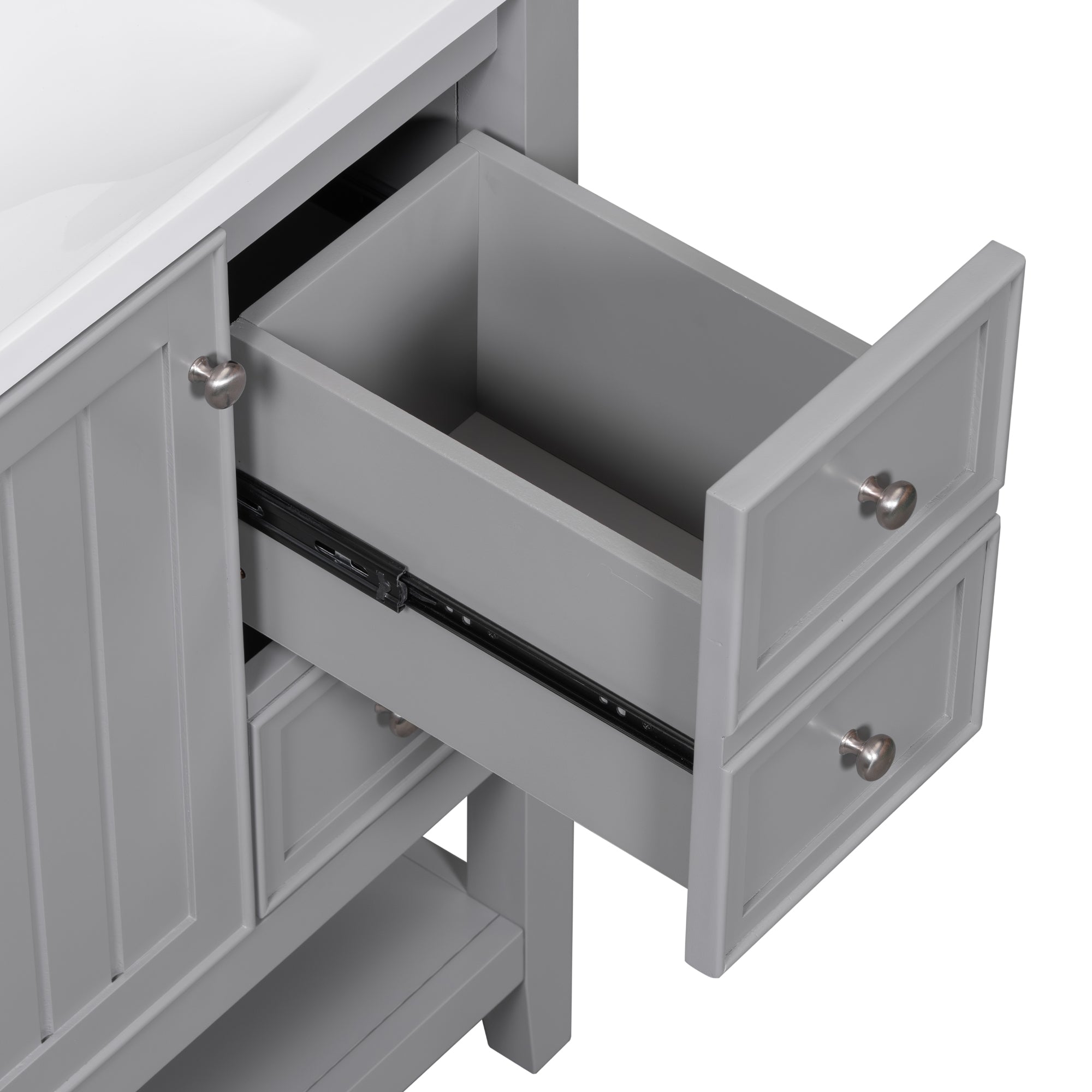 36" Bathroom Vanity without Sink, Cabinet Base Only, One Cabinet and three Drawers, Grey