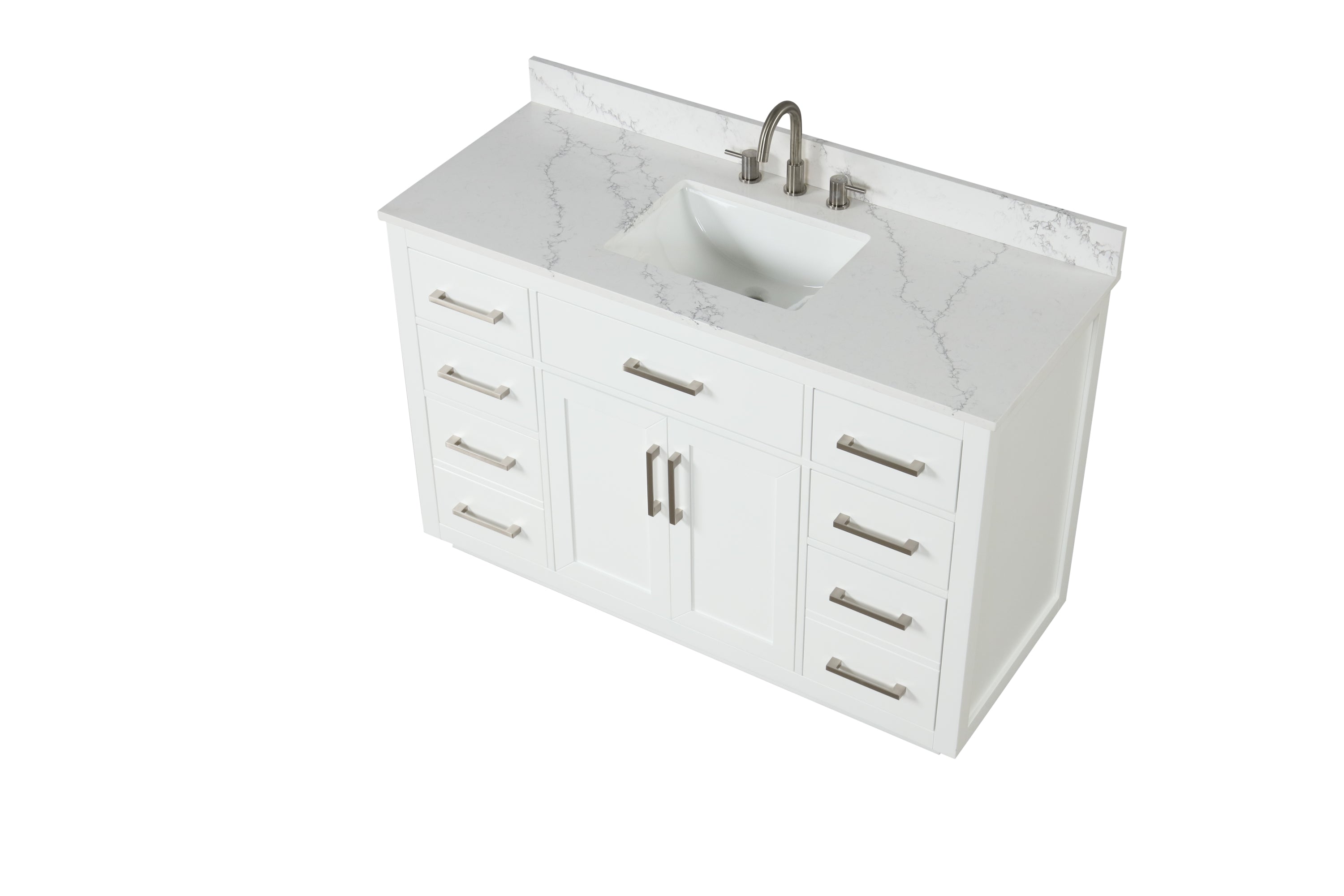 54" Bathroom Vanity with Sink, Modern Bathroom Vanity Set with Soft-Close Cabinet and 6 Drawers, Solid Wood Bathroom Storage Cabinet with Countertop, White