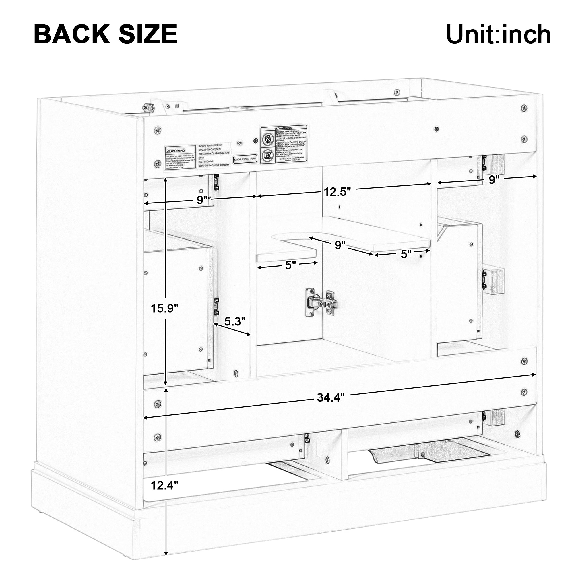 36" Bathroom Vanity without Sink, Cabinet Base Only, Six Drawers, Multi-Functional Drawer Divider, Adjustable Shelf, Grey