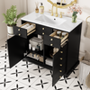 36'' Bathroom Vanity with Ceramic Sink Combo, Solid Wood Frame Bathroom Storage Cabinet, Freestanding Vanity Set with 2 Drawers& Soft Closing Doors, Black