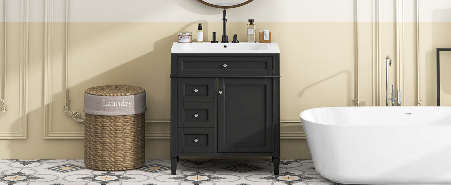 30'' Bathroom Vanity with Top Sink, Modern Bathroom Storage Cabinet with 2 Drawers and a Tip-out Drawer, Single Sink Bathroom Vanity