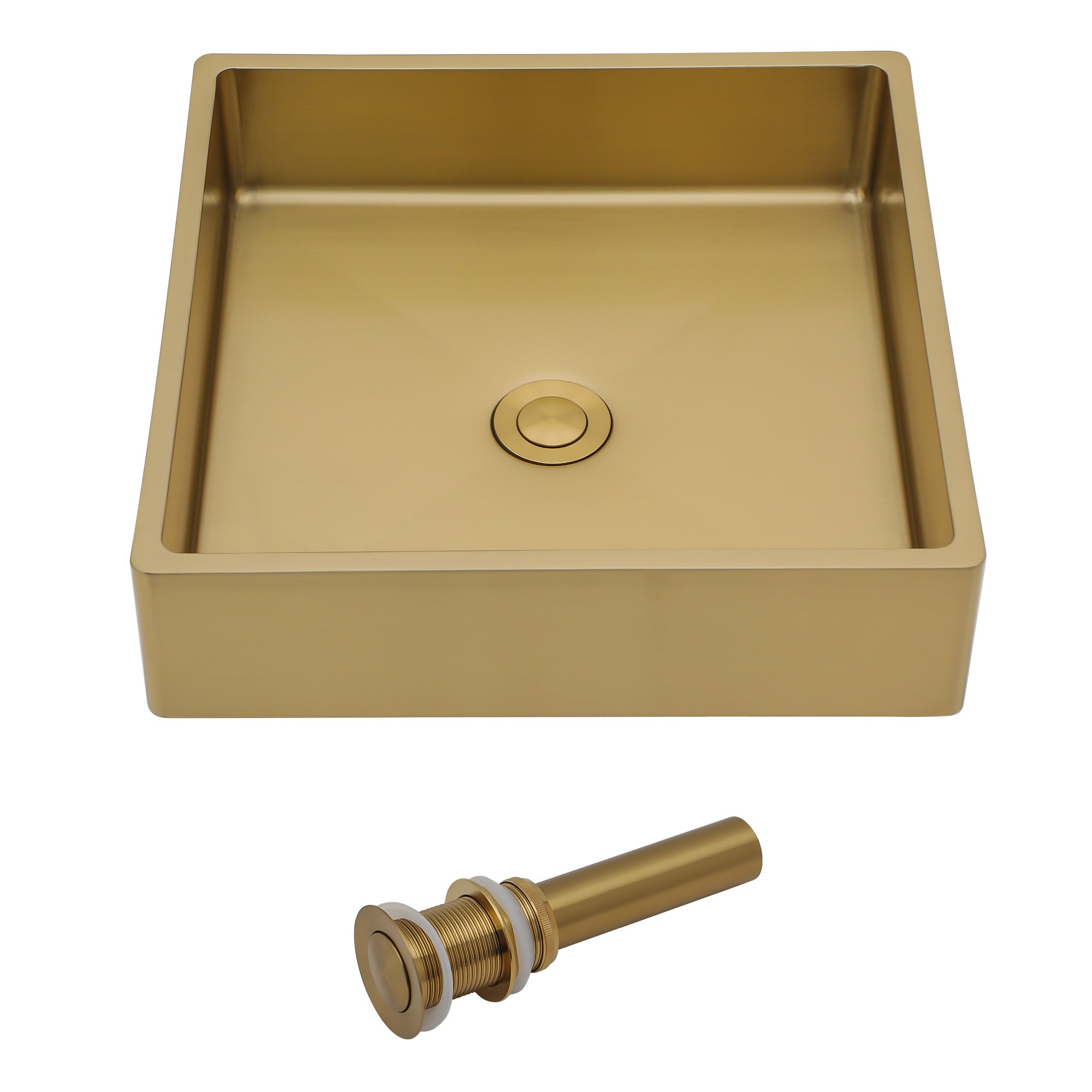 15"x15" Gold Stainless Steel Bathroom Sink with Pop Up Drain