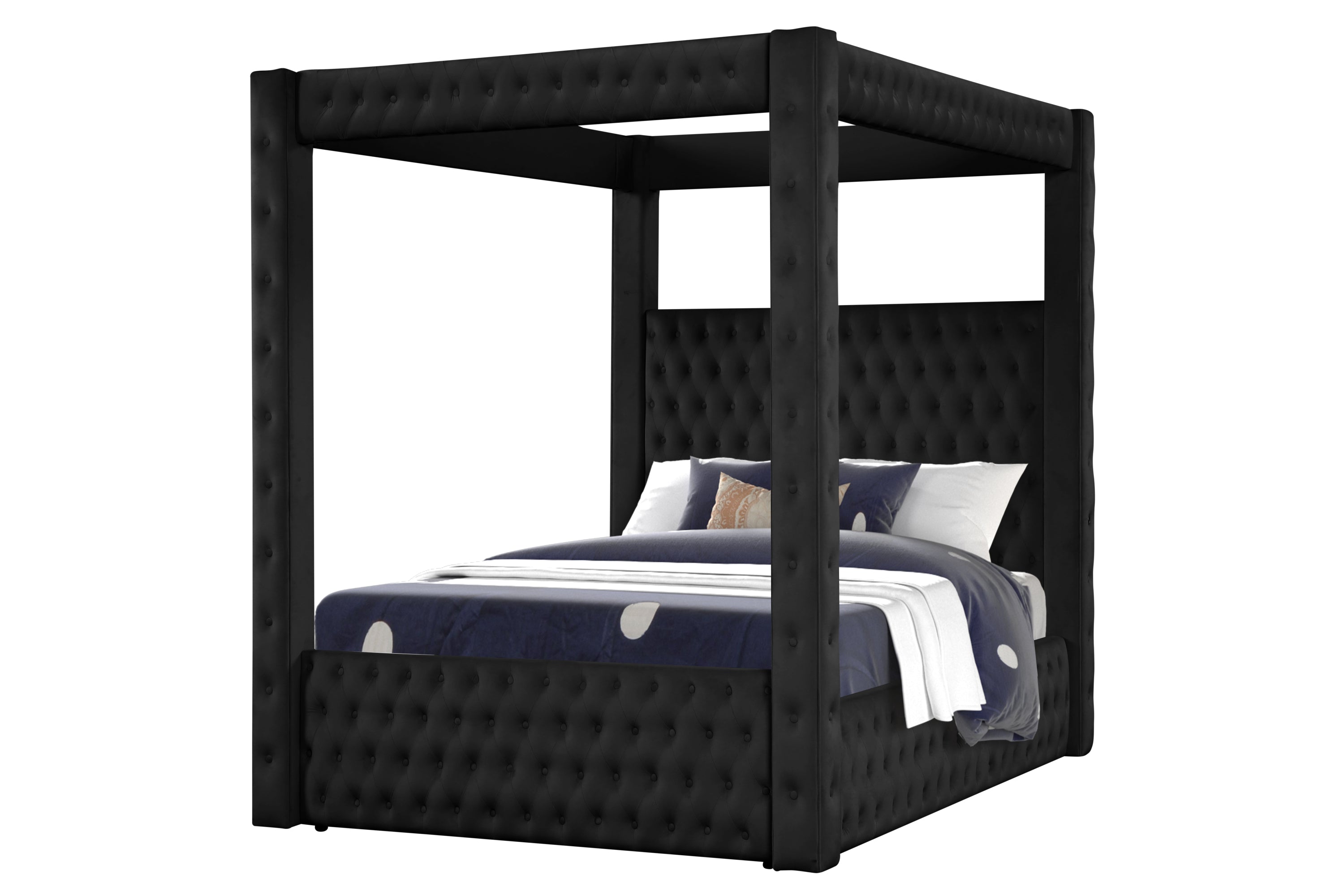 luxurious Four-Poster King Bed Made with Wood in Black