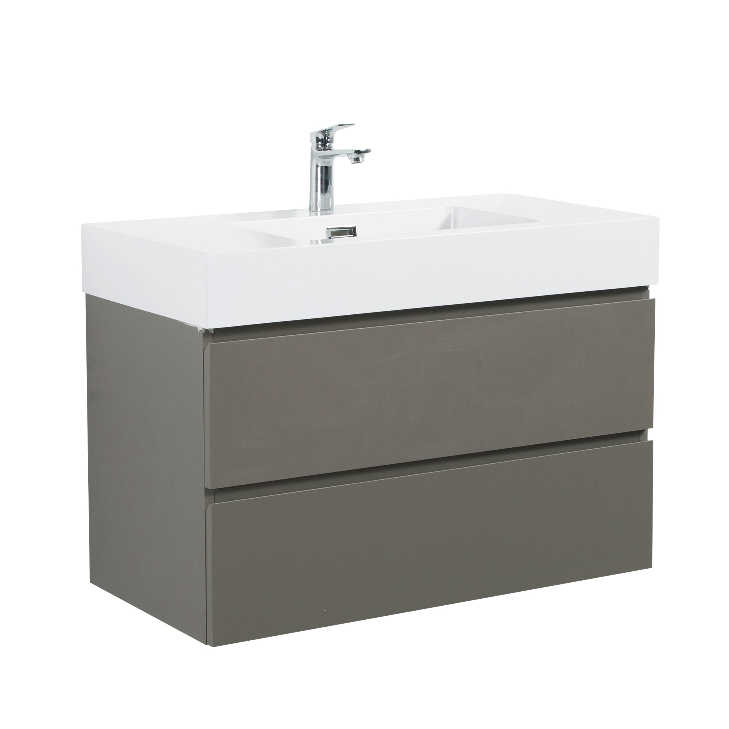 Alice 36" Gray Bathroom Vanity with Sink, Large Storage Wall Mounted Floating Bathroom Vanity for Modern Bathroom, One-Piece White Sink Basin without Drain and Faucet, Pre-assembled