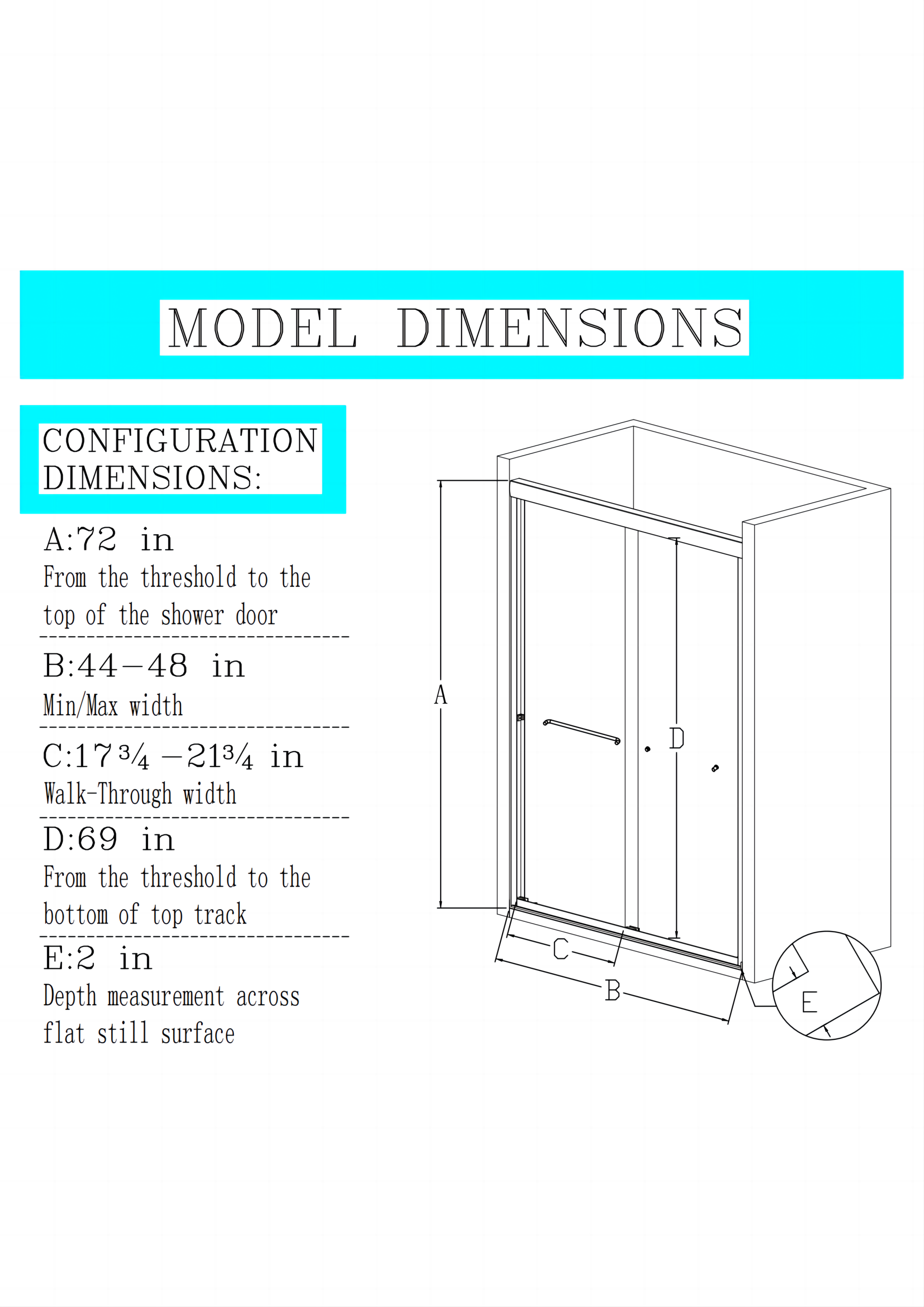 (44"-48"W x 72" H), (56"-60"W x 70" H), (56"-60"W x 72" H) Semi-Frameless Double Sliding Shower Door, Bypass Shower Door, 1/4" (6mm) Thick SGCC Tempered Glass Door, Chrome