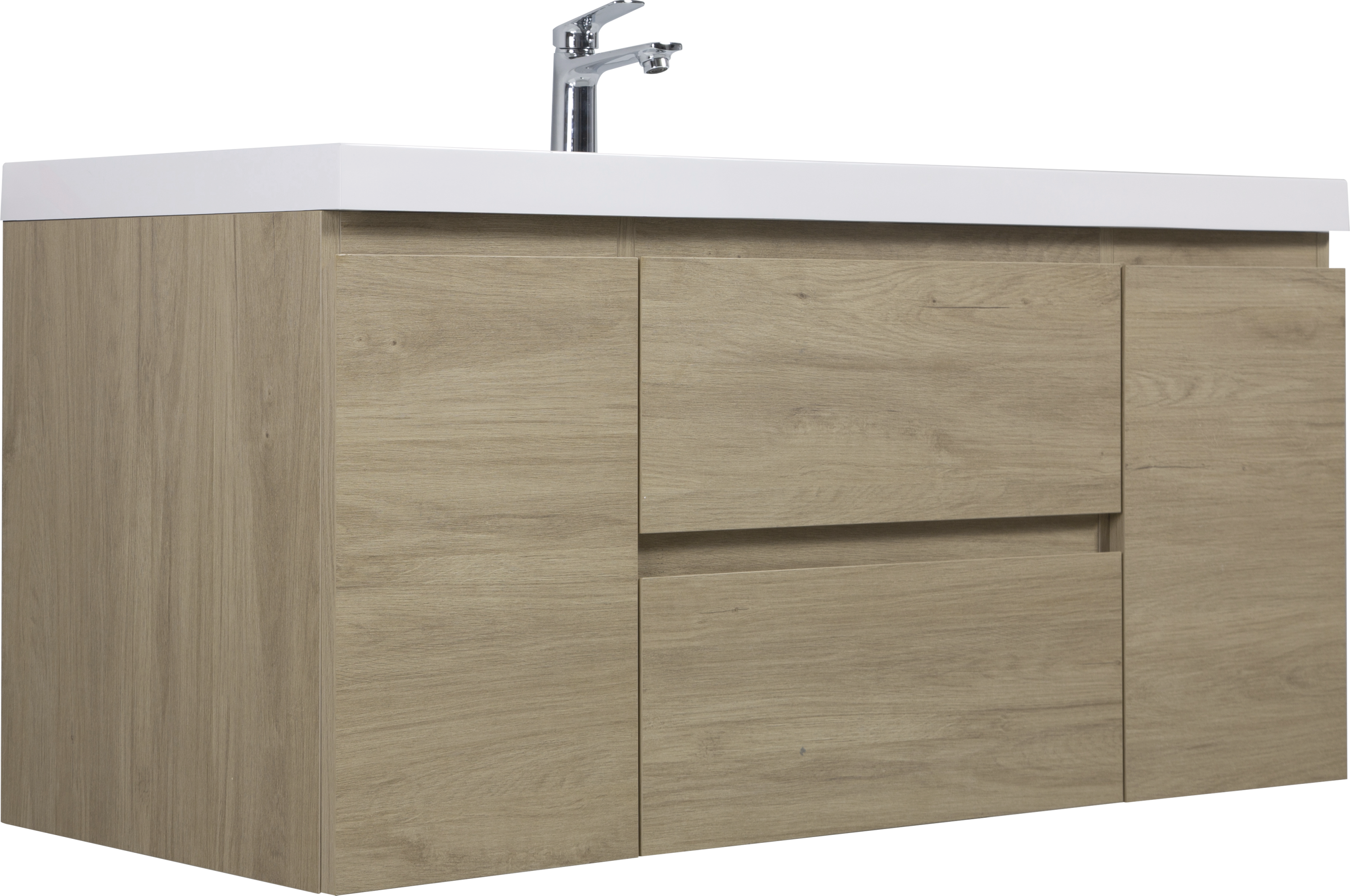 48" Floating Bathroom Vanity with Sink, Modern Wall-Mounted Bathroom Storage Vanity Cabinet with Resin Top Basin and Soft Close Drawers, Natural Oak 24V11-48NO