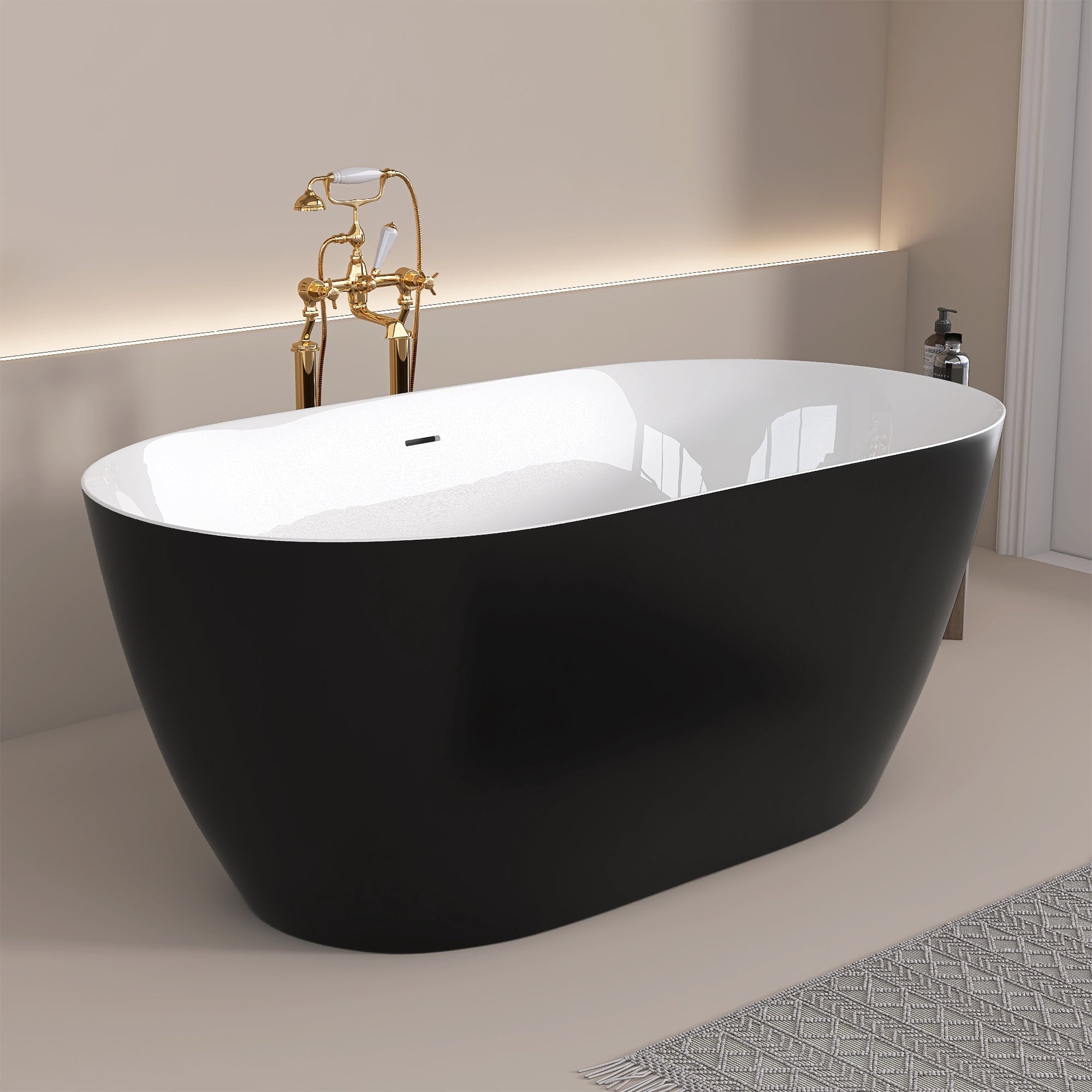 51" Acrylic Freestanding Bathtub Contemporary Soaking White Tub with Overflow and Pop-up Drain Matte Black