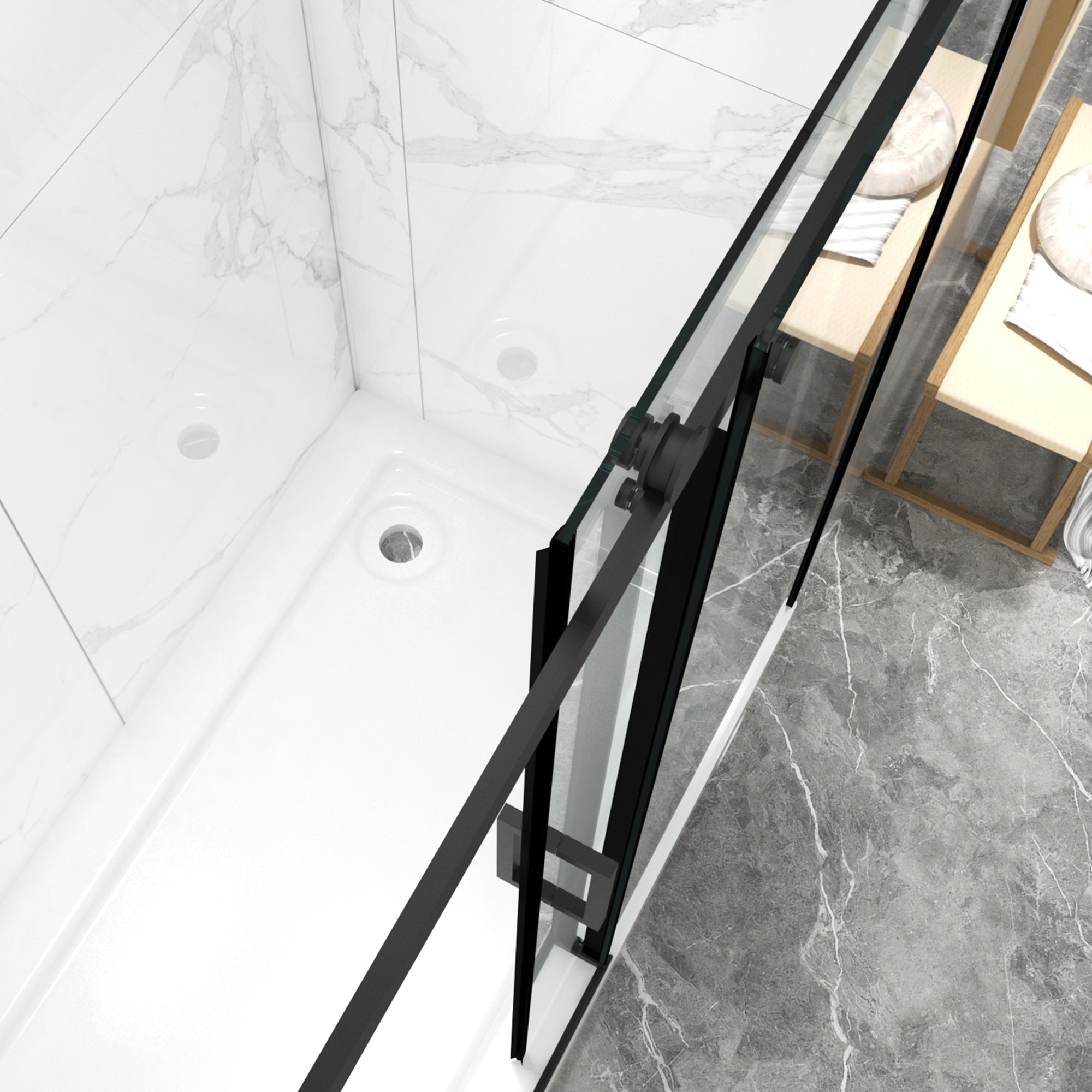 56"-60"W x 70"H Frameless Shower Door, Sliding Shower Door, with Premium 5/16"(8mm) Thick Tempered Glass Shower Enclosure,Double Side Easy Clean Coat,Matte Black Finished With Buffer