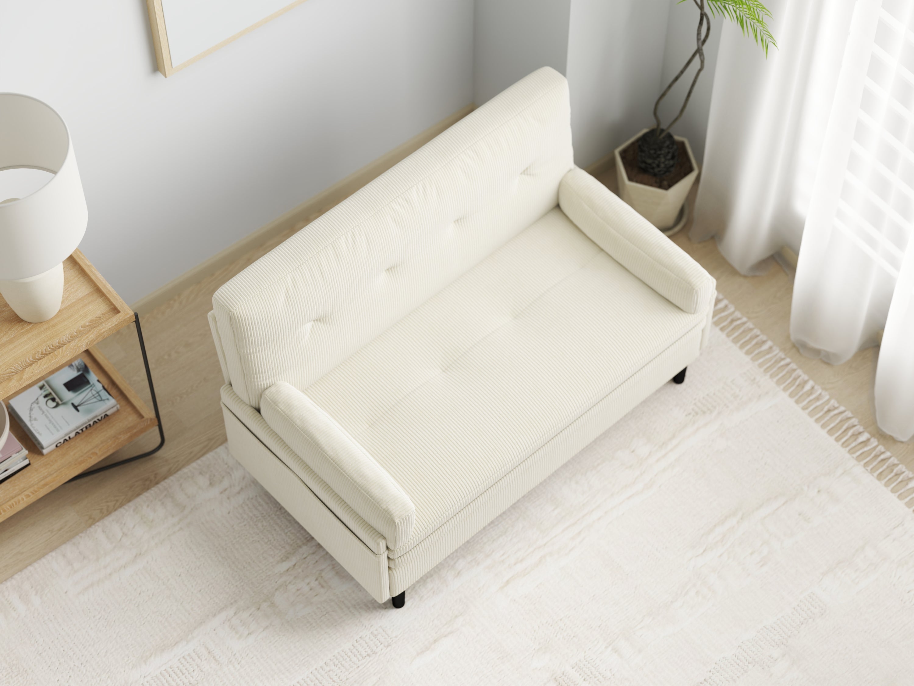 Ivory Corduroy Loveseat, Convertible Lounge Chair and Bed