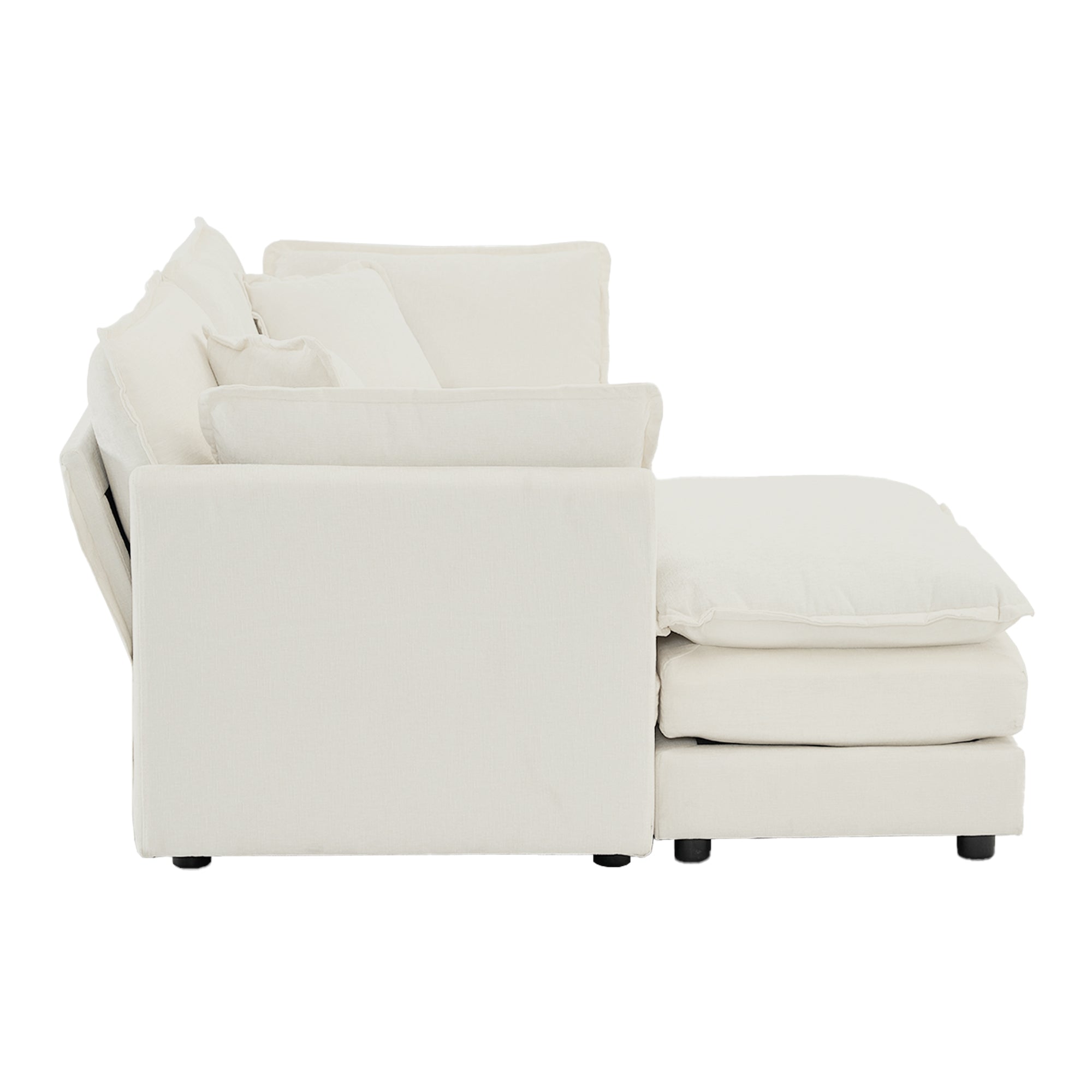 Chenille Two-Seater Sofa with 1 Footrest, 2 Seater L-Shaped Sectional with Ottoman,Loveseat with Ottoman for Small Living Space,White Chenille