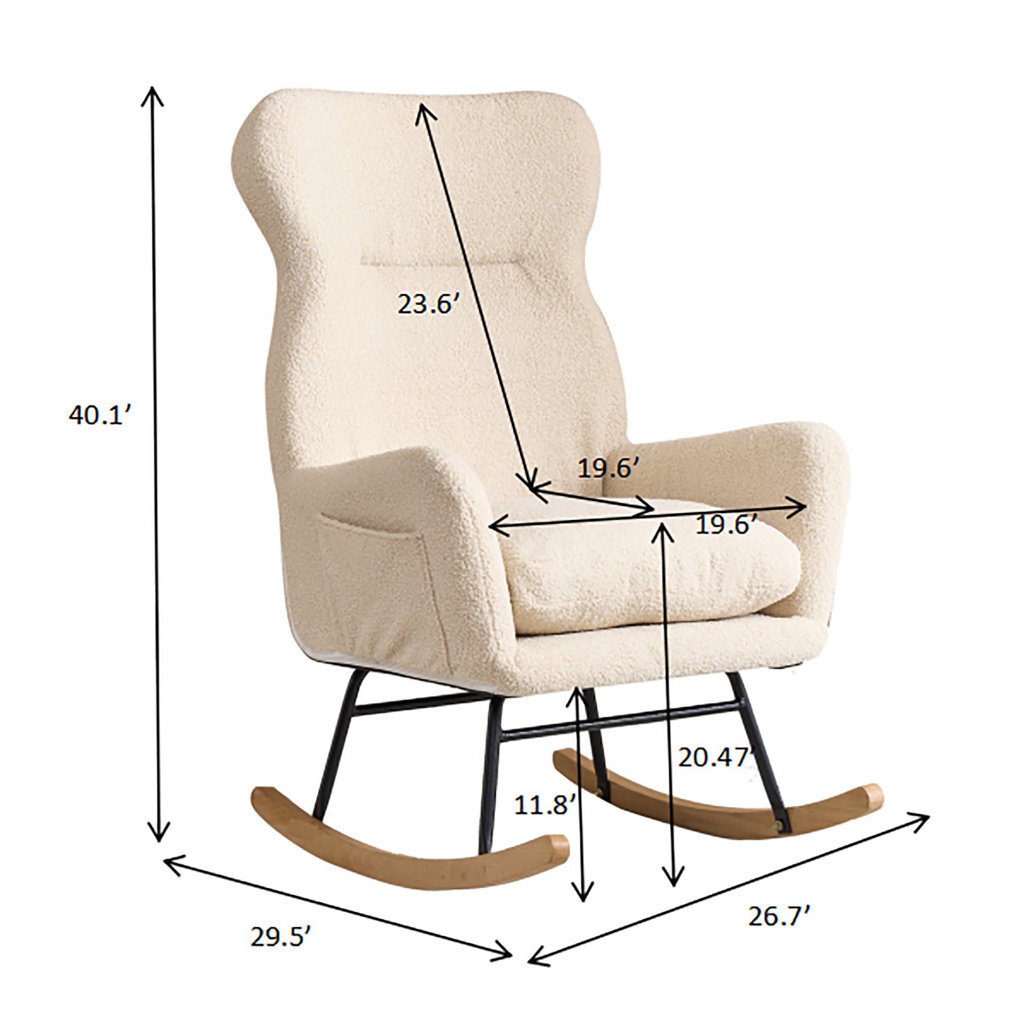 Modern Rocking Chair with High Backrest,Teddy Material Comfort Arm Rocker, Lounge Armchair for Living Room