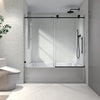 60"W x 63"H Matte Black frameless one fixed and one shifted Shower Door, 70MM 304 stainless steel large pulleys with adjustable soft closing function,with nano easy cleaning,stick explosion-proof menbrance