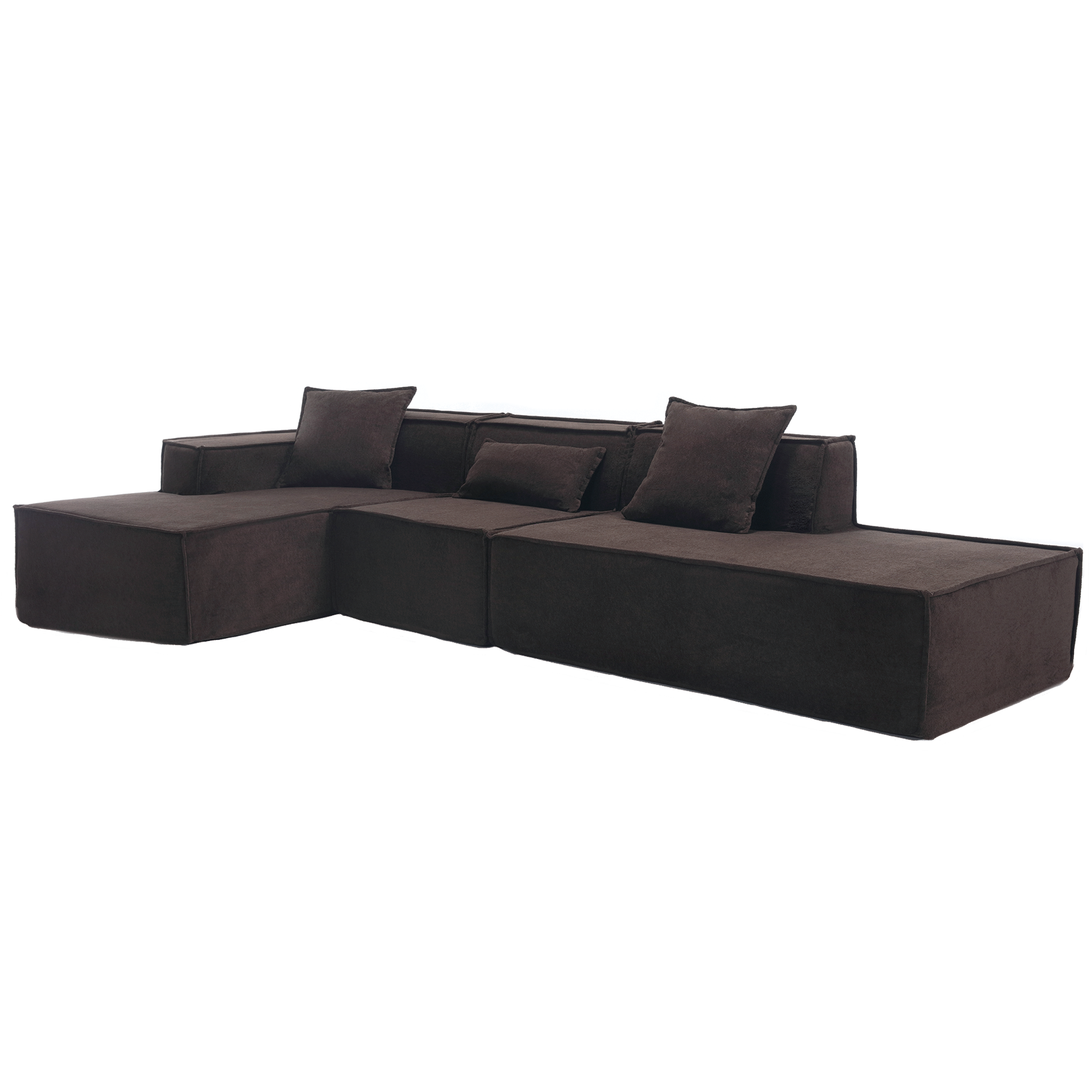 [VIDEO PROVIDED] Modular combination living room sofa set, modern minimalist sofa, free installation sofa, L-shaped, Italian minimalist tofu block sofa, Left-Hand Facing,Terrycloth fabric,Dark brown