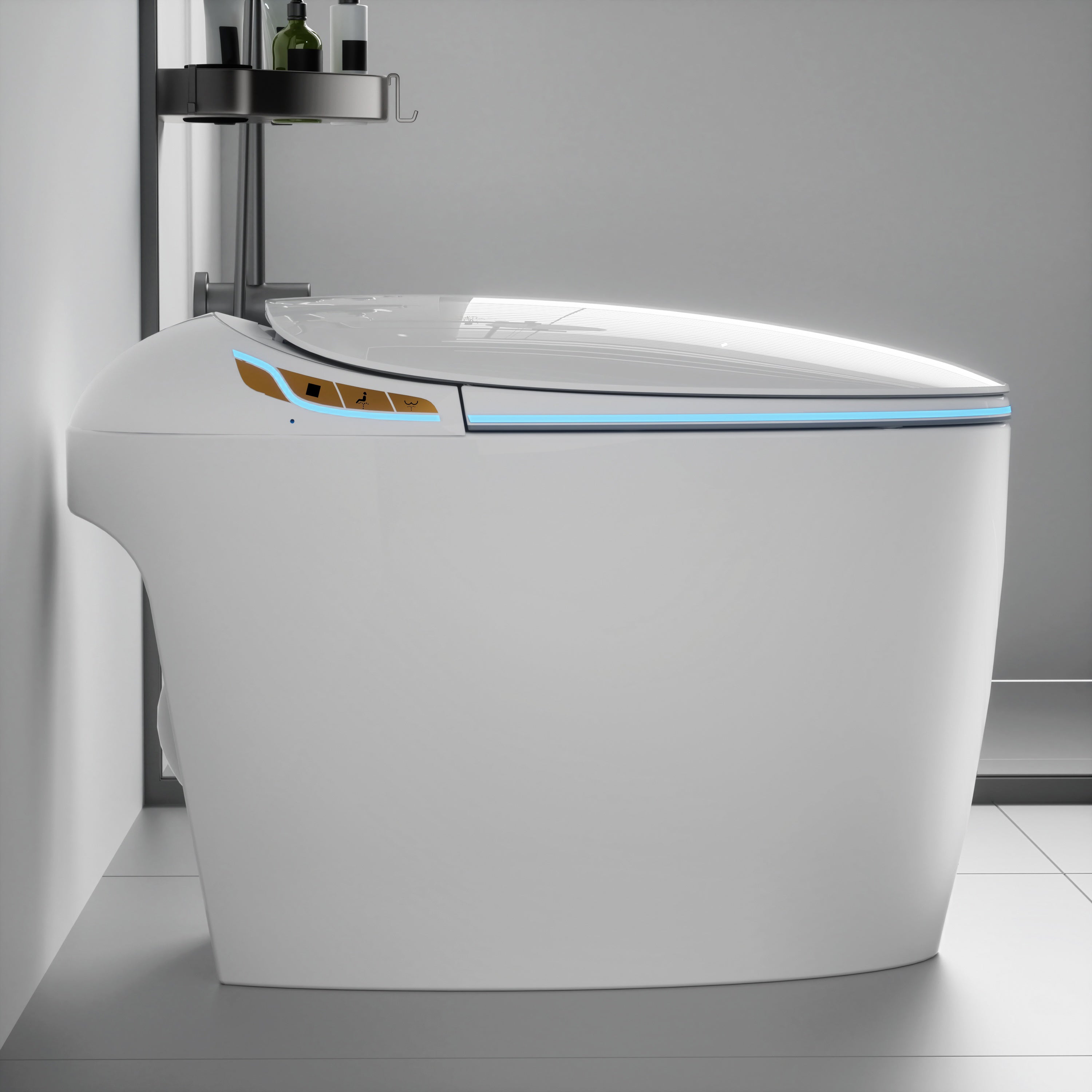 Unique Smart Toilet with Bidet Built In, Intelligent One Piece Toilet For Modern Bathroom, Auto Open/Close Seat, Foot Sensor, LED Display,Night Light, Warm Water & Dryer,White