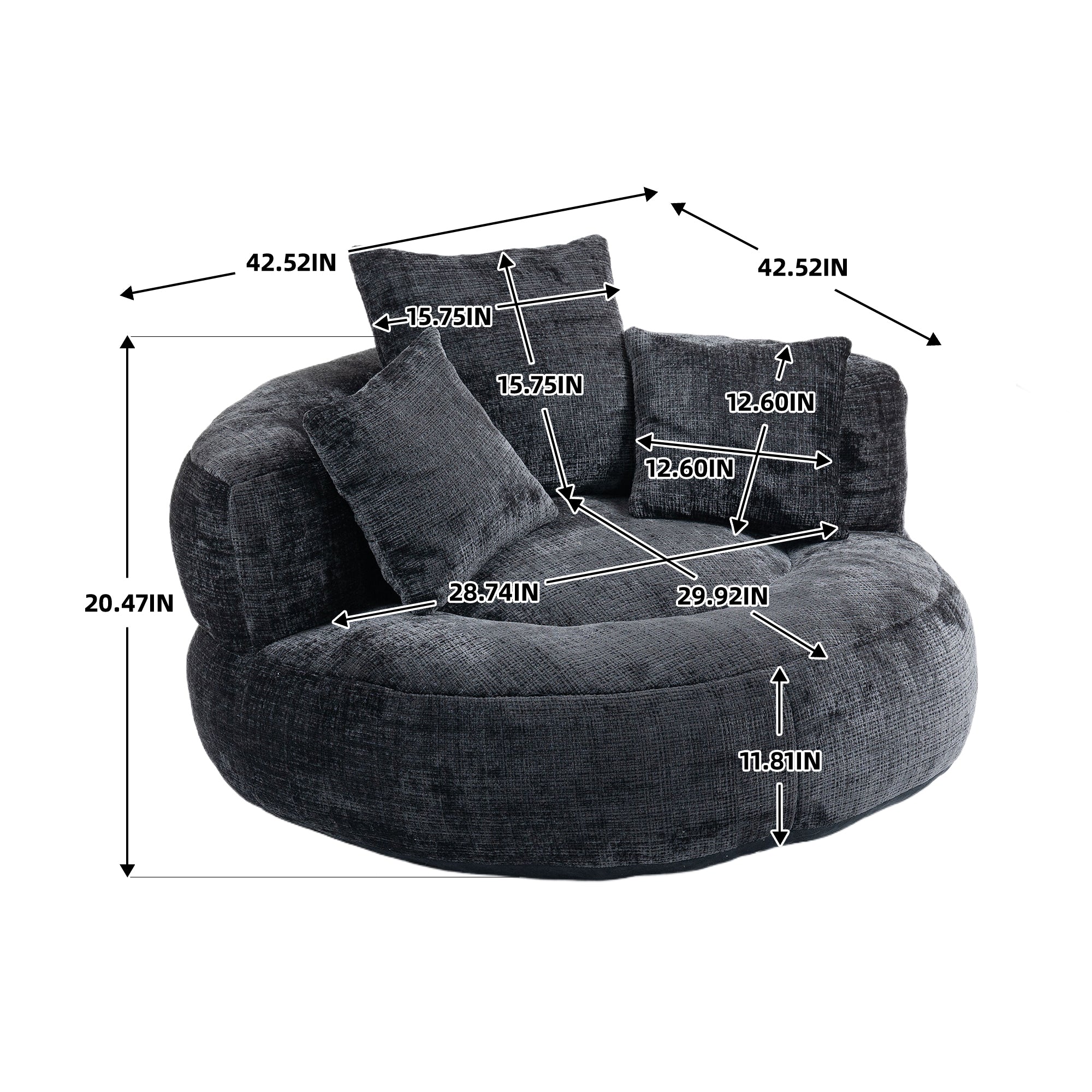 COOLMORE Lazy Sofa Durable Comfort Lounger High Back Bean Bag Chair Couch With Three Pillows for Adults and Kids, Indoor & Outdoor,  Single Gaming Sofa Chair For Bedroom,Office (Black Chenille)