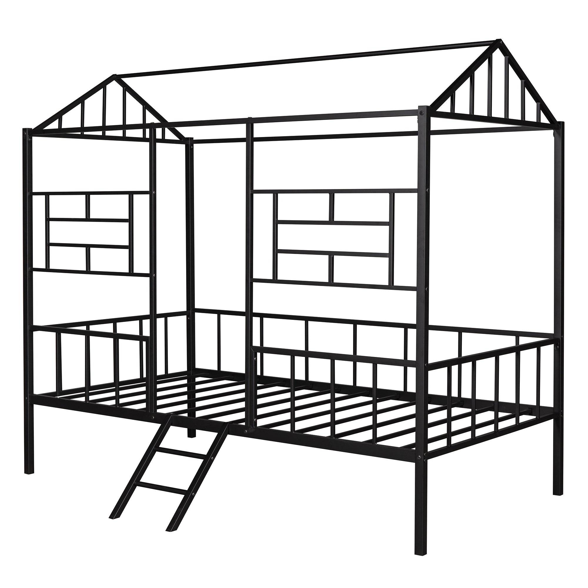 Metal House Bed Frame Twin Size with Slatted Support No Box Spring Needed Black