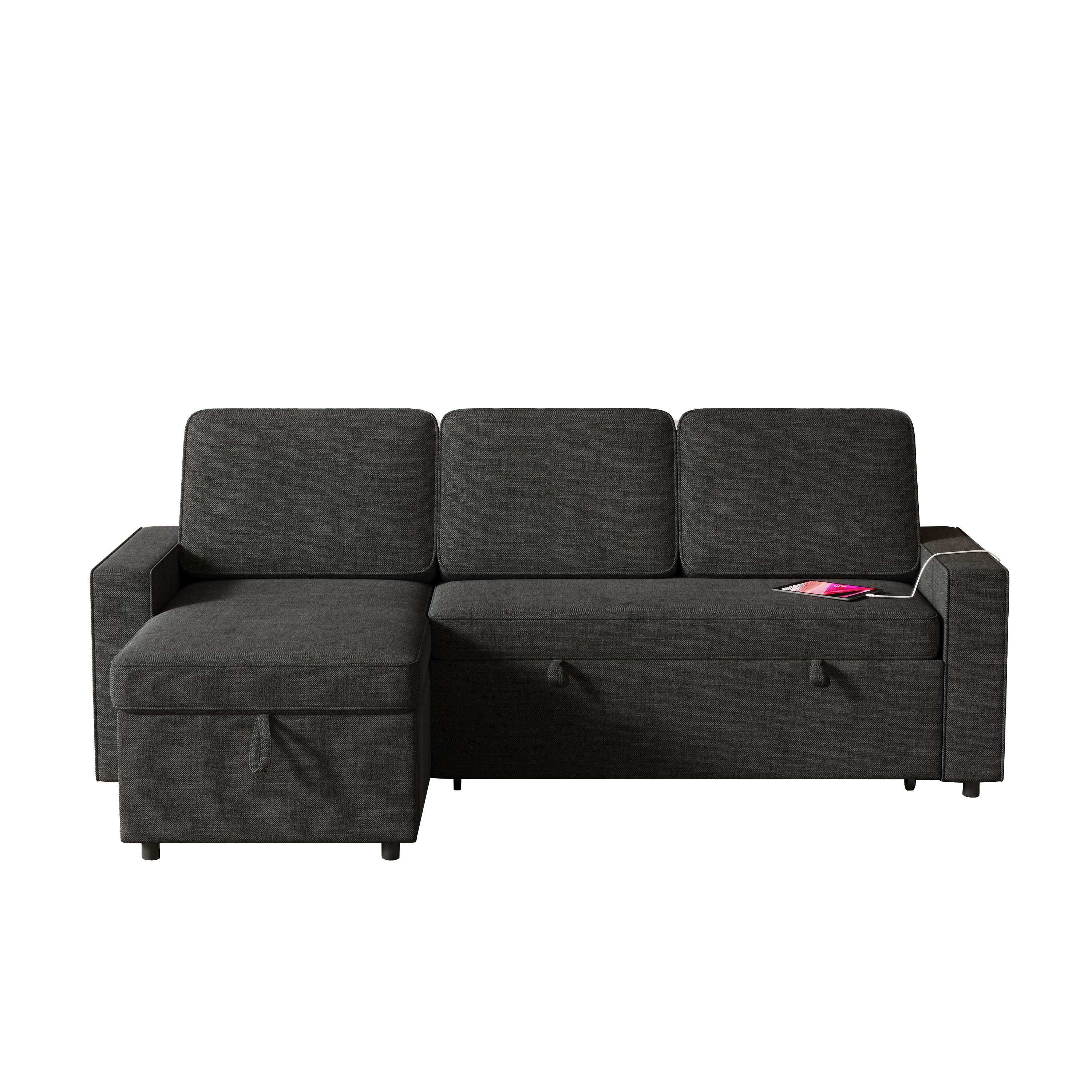 85.8" Pull Out Sleeper Sofa L-Shaped Couch Convertible Sofa Bed with Storage Chaise And Storage Racks,With USB Port And T-pyce Port