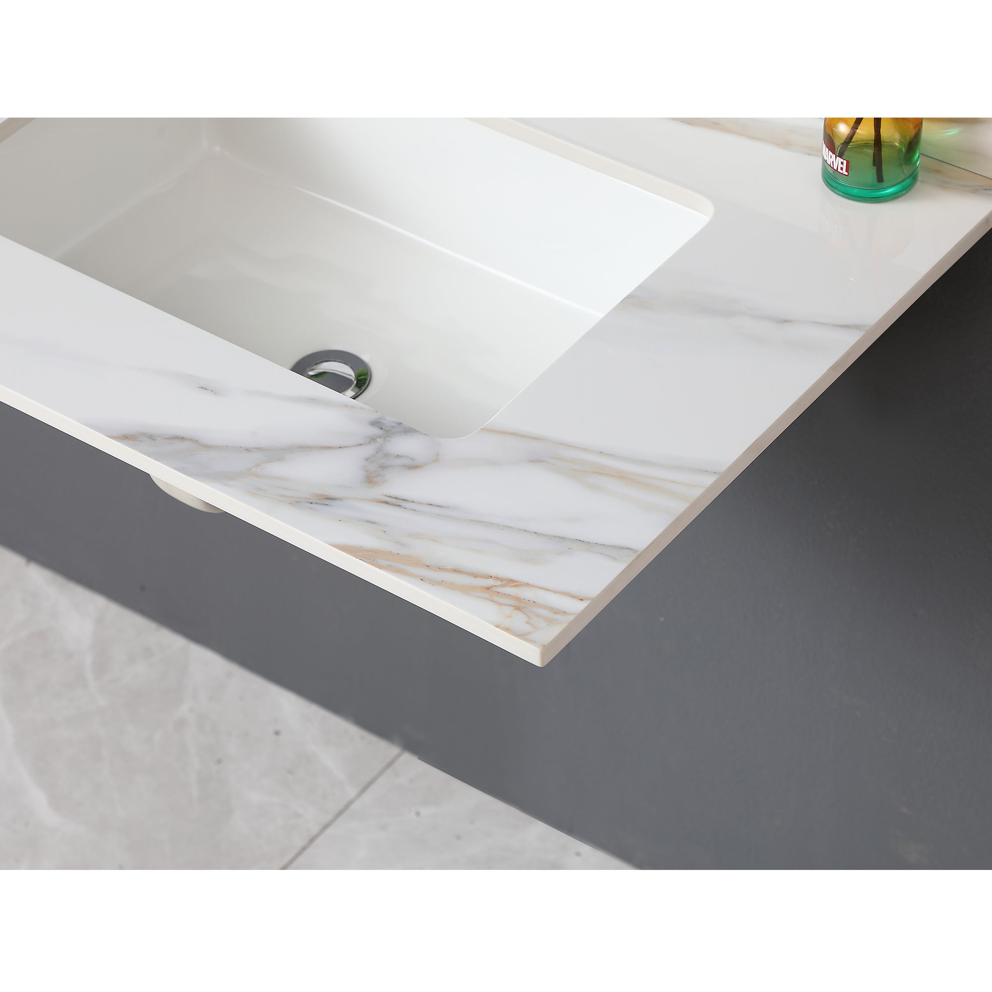 31 Inch Marble Vanity Top, Bathroom Vanity Top with Undermount Rectangular Middle Sink and 4" Height Backsplash, Pre-Drilled 8 Inch Faucet Hole Spread Vanity Top, Carrara white with veins