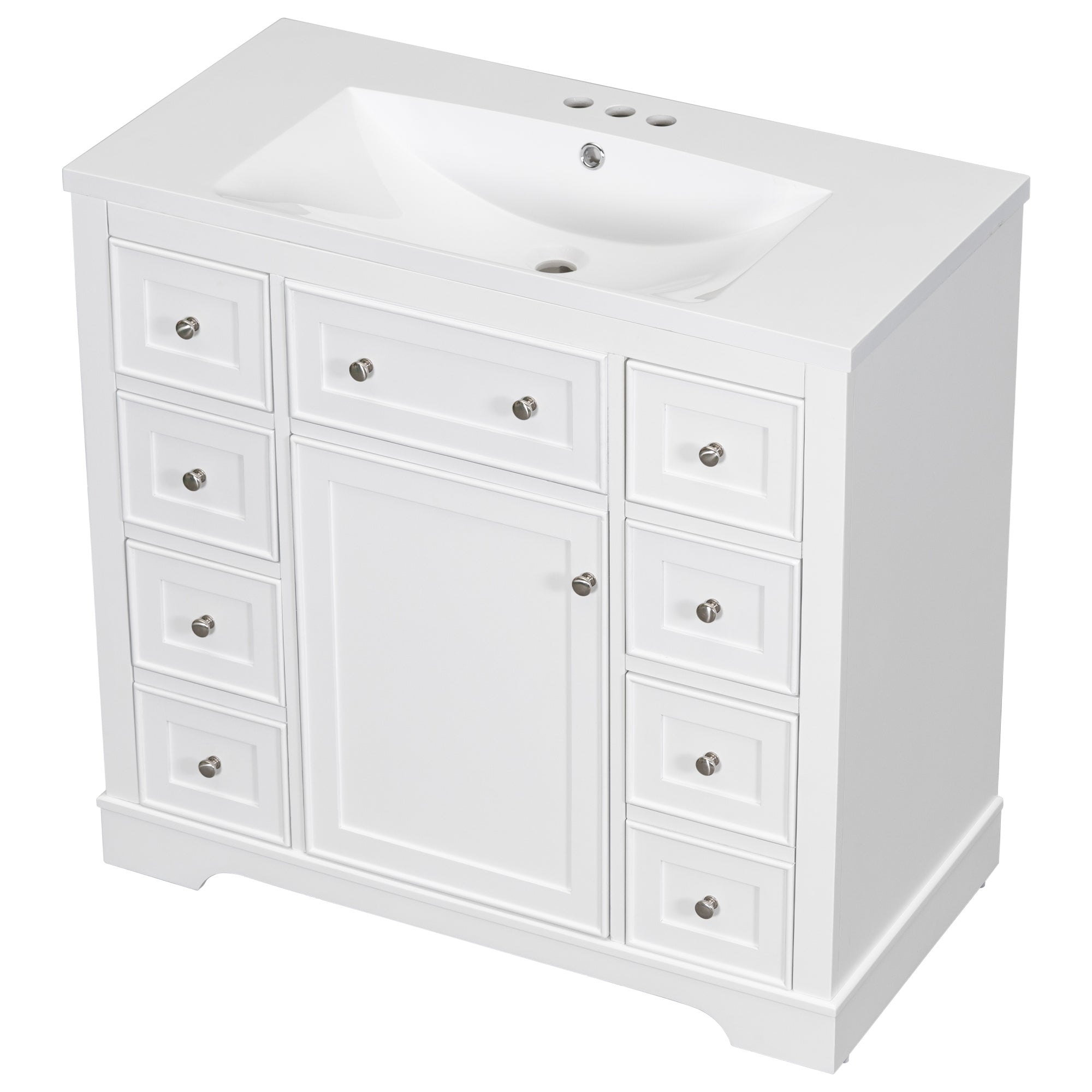 36" Bathroom Vanity with Sink Combo, One Cabinet and Six Drawers, Solid Wood and MDF Board, White