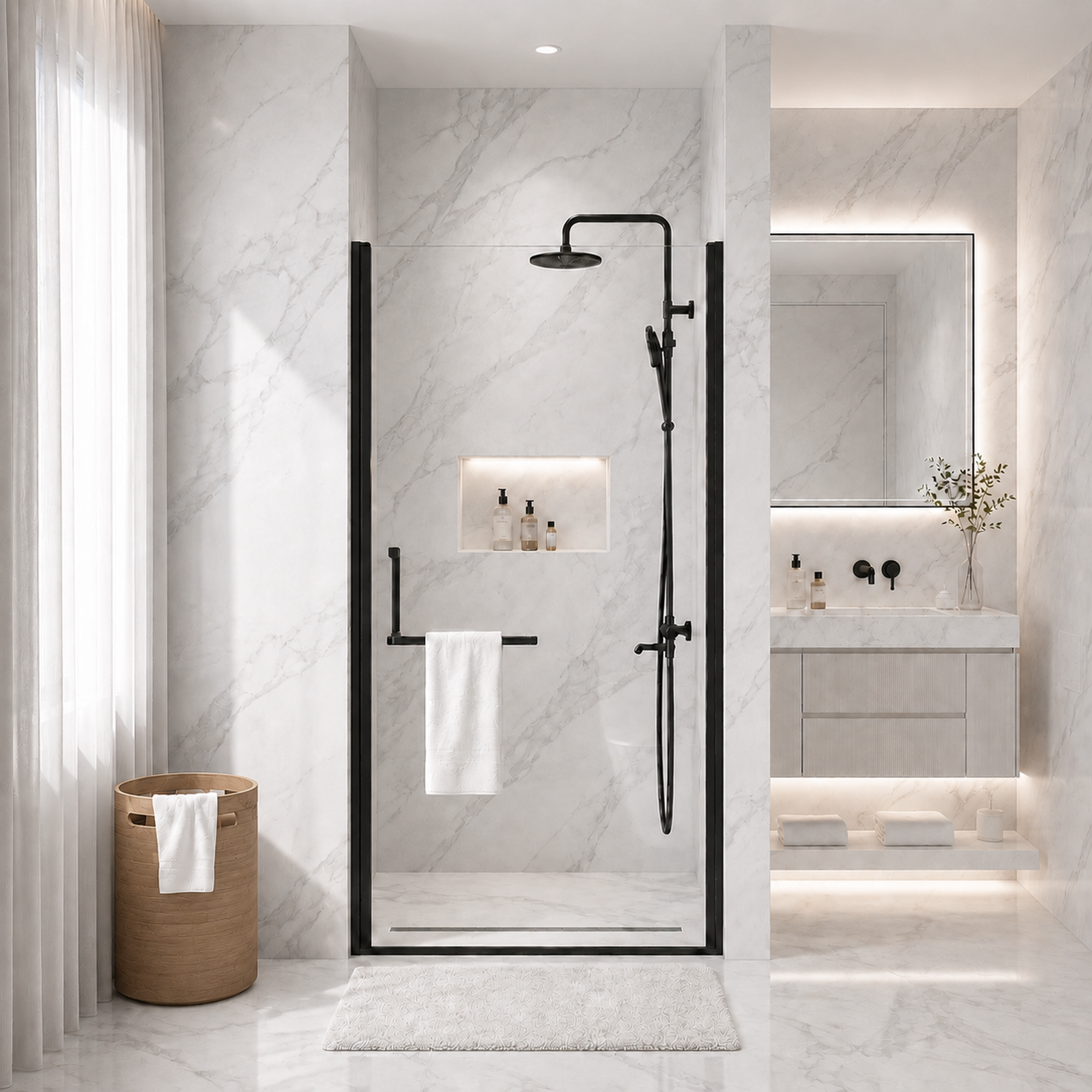 32-35 x 72 in Semi-Frameless Pivot Shower Door - 32-33.2 x 72 in / Matte Black view 1