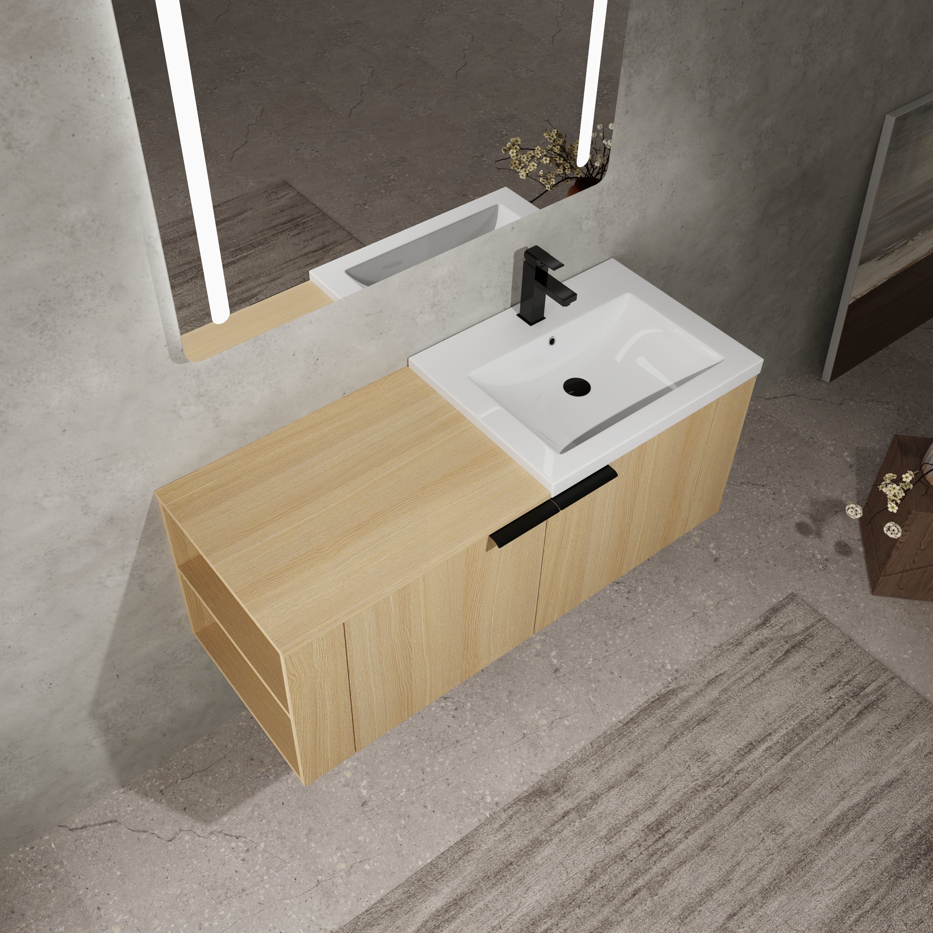 48 "Bathroom Vanity Sink Combo for big Space,Modern Bathroom Cabinet Cabinet combination, Bathroom Sink Cabinet Set, Oak