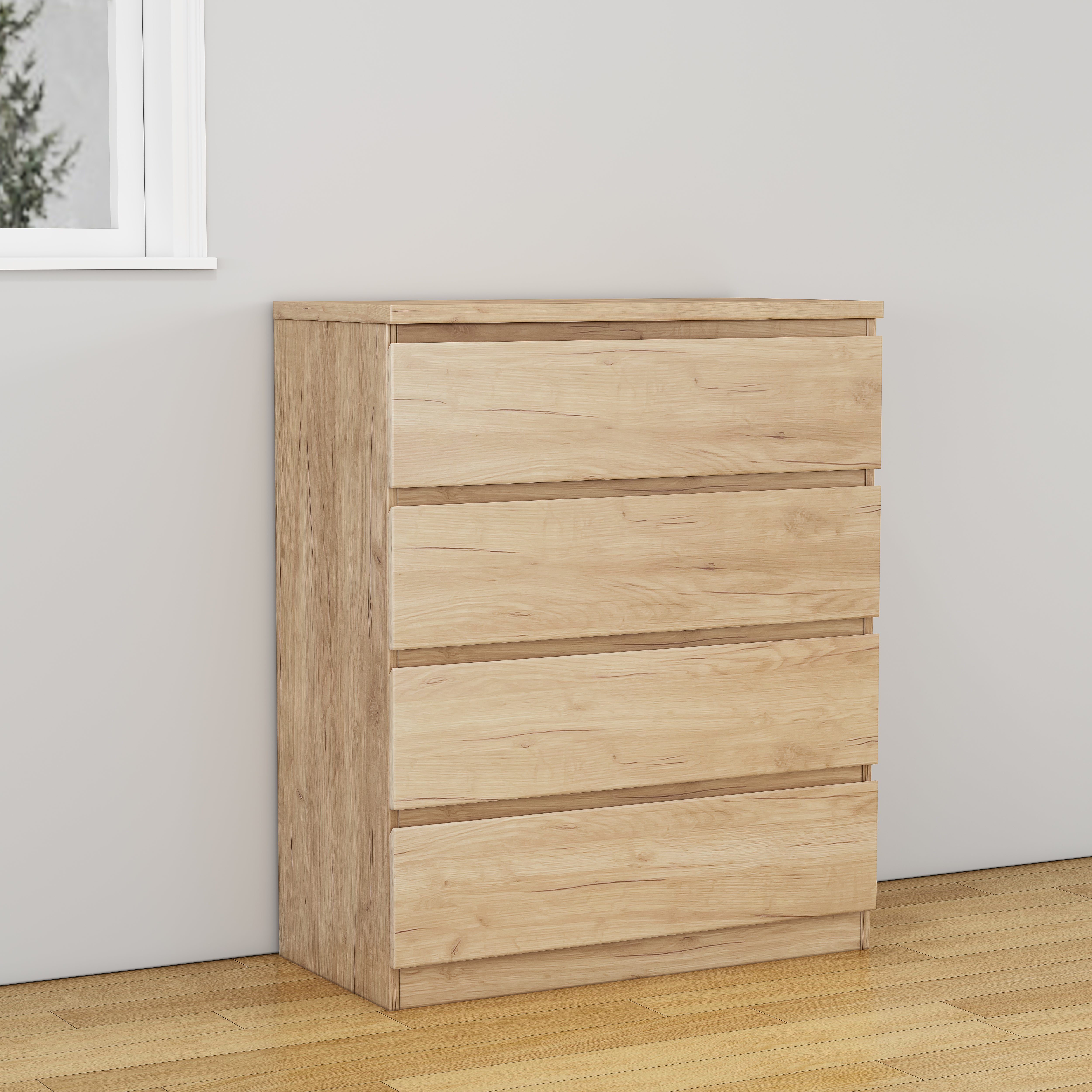 31.5-inch natural dresser in bedroom setting, side view