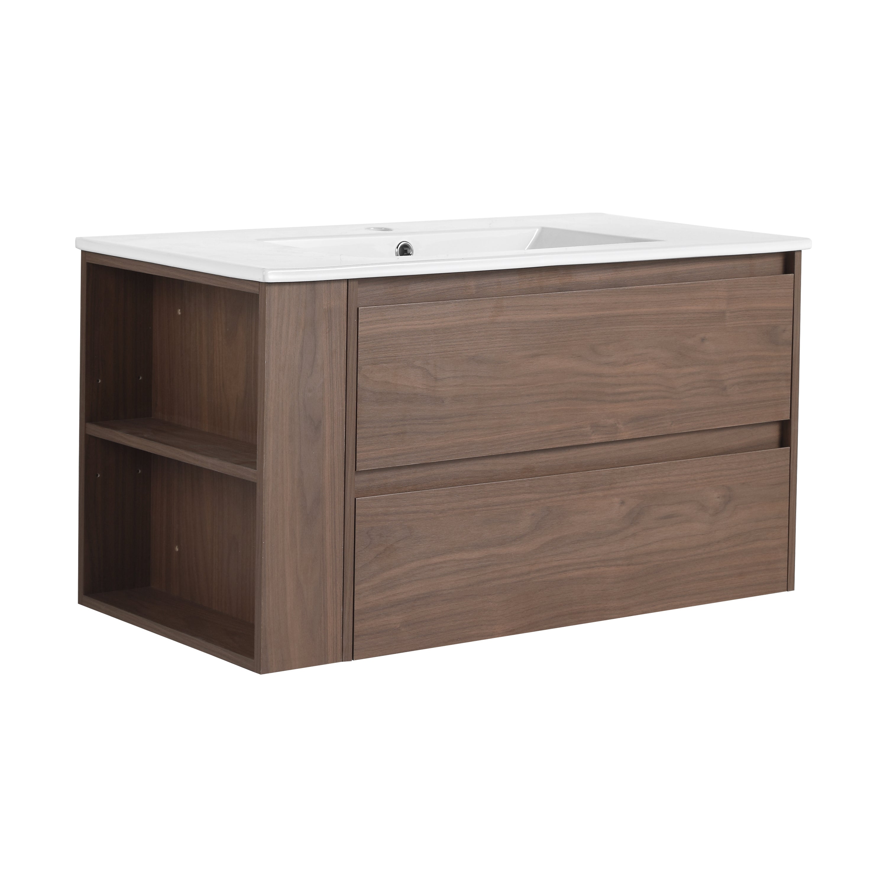 36" Wall Mounting Bathroom Vanity With Ceramic Sink, Soft Close Drawer