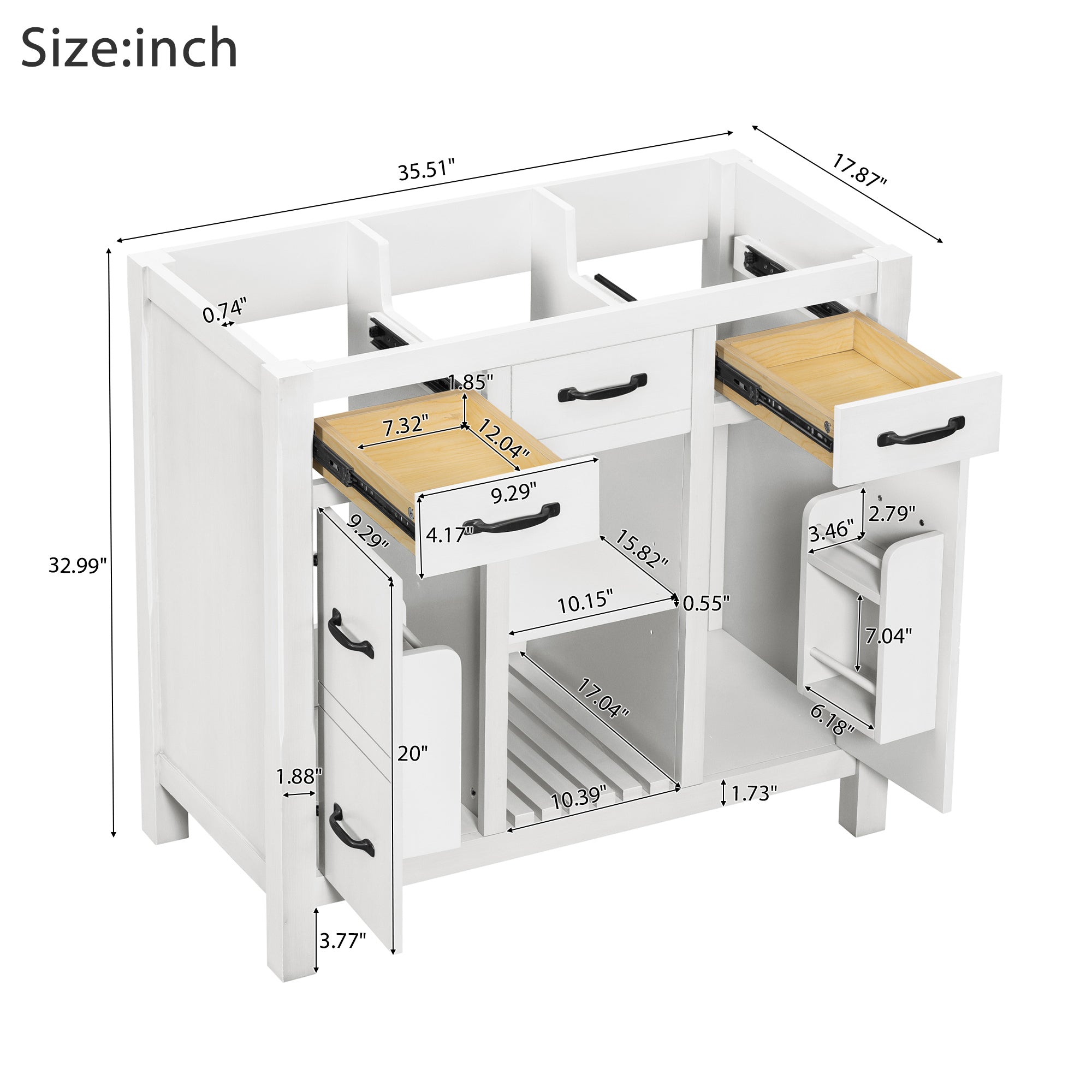 36''Bathroom Vanity without Sink,Modern Bathroom Storage Cabinet with 2 Drawers and 2 Cabinets,Solid Wood Frame Bathroom Cabinet (NOT INCLUDE BASIN)