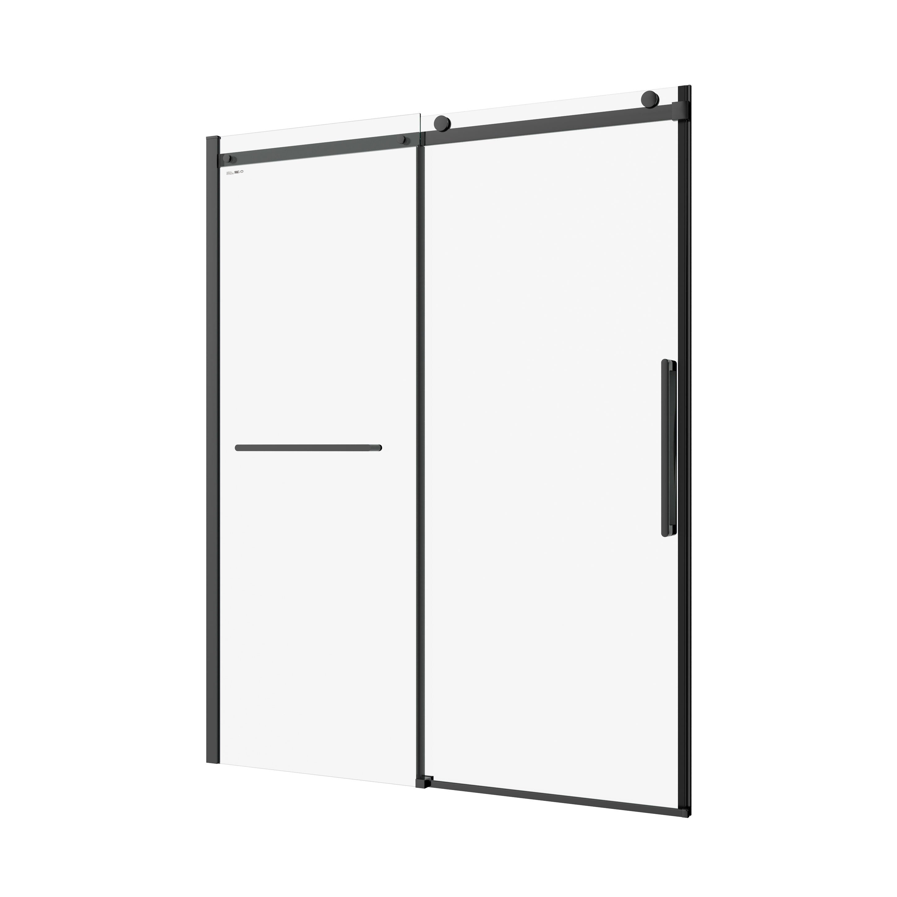 S-RM6076TB 56-60"W x 76"H Sliding Shower Door, Frameless Glass Shower Door with Matte Black Hardware, Towel Bar and Handle