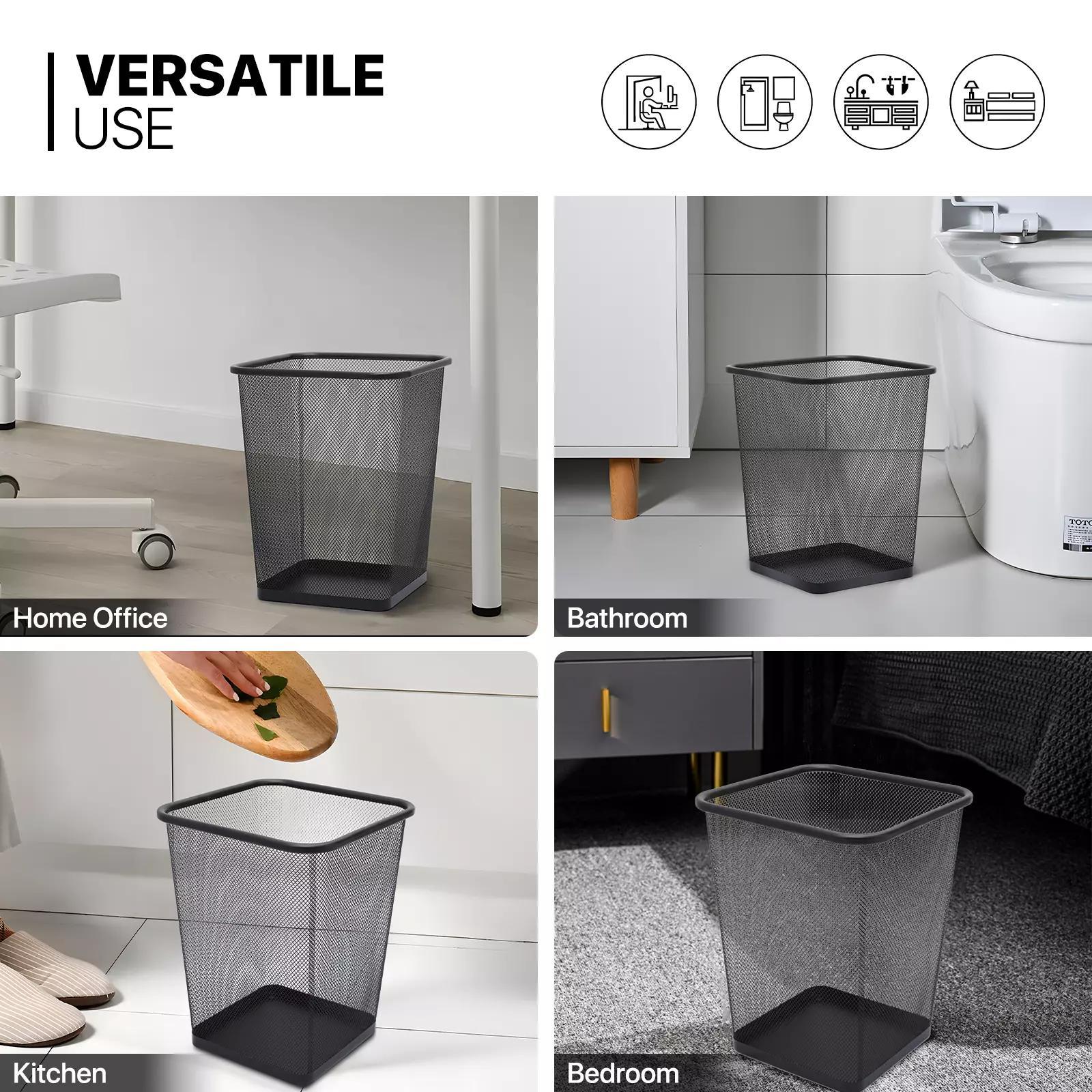 2 Pcs 5-Gallon Trash Can – Rectangle Mesh Metal, Open Top Black Garbage Bin for Kitchen