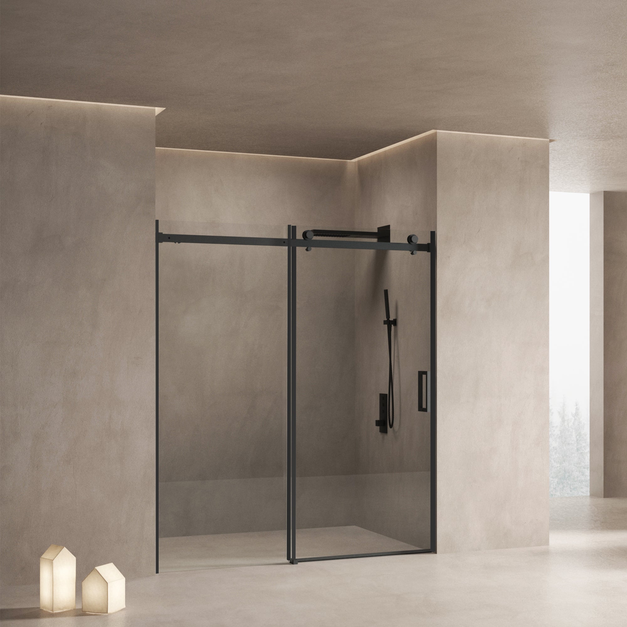 56"-60"W x 70"H Frameless Shower Door, Sliding Shower Door, with Premium 5/16"(8mm) Thick Tempered Glass Shower Enclosure,Double Side Easy Clean Coat,Matte Black Finished With Buffer