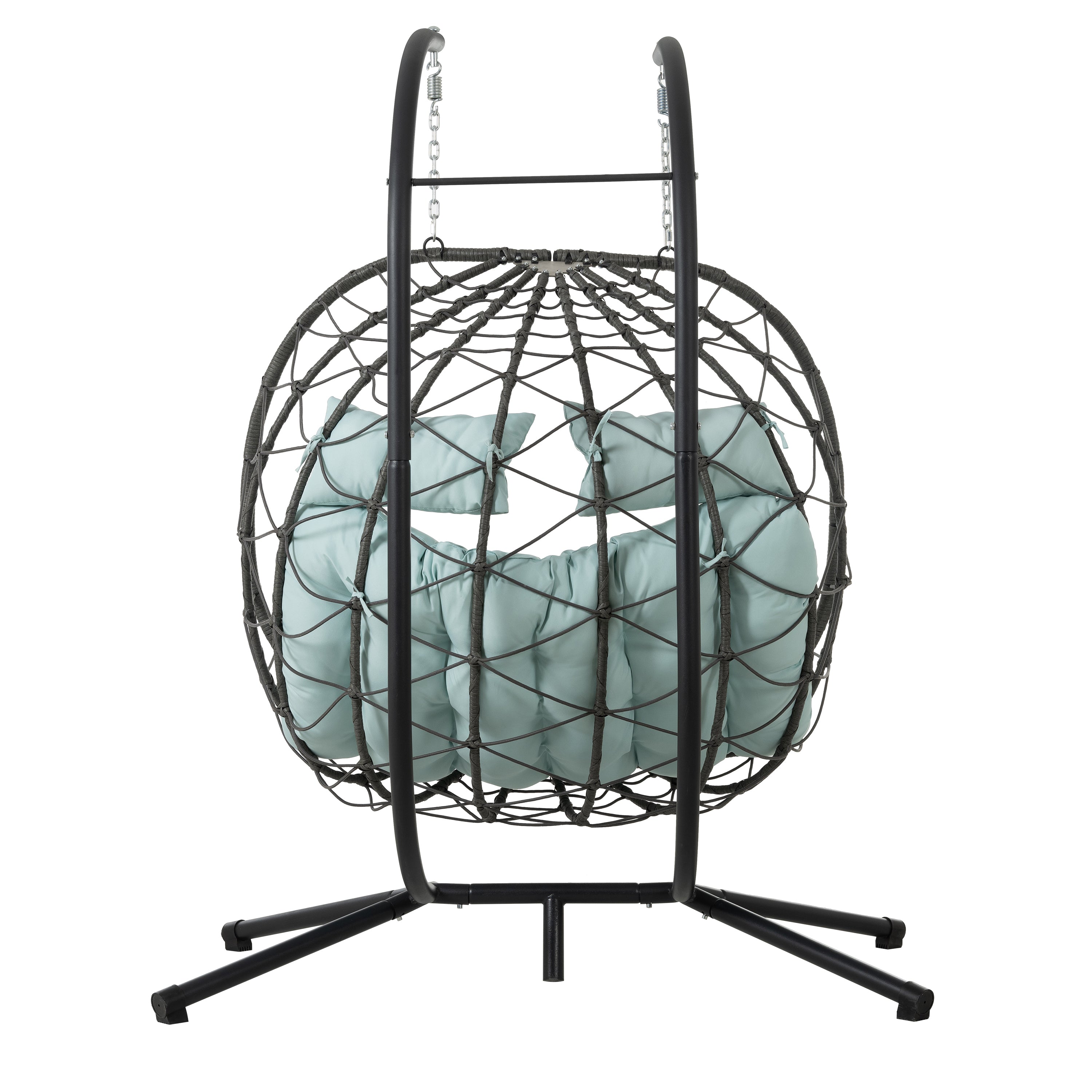 2 Persons Egg Chair with Stand Indoor Outdoor Swing Chair Patio Wicker Hanging Egg Chair Hanging Basket Chair with Stand for Bedroom Living Room Balcony