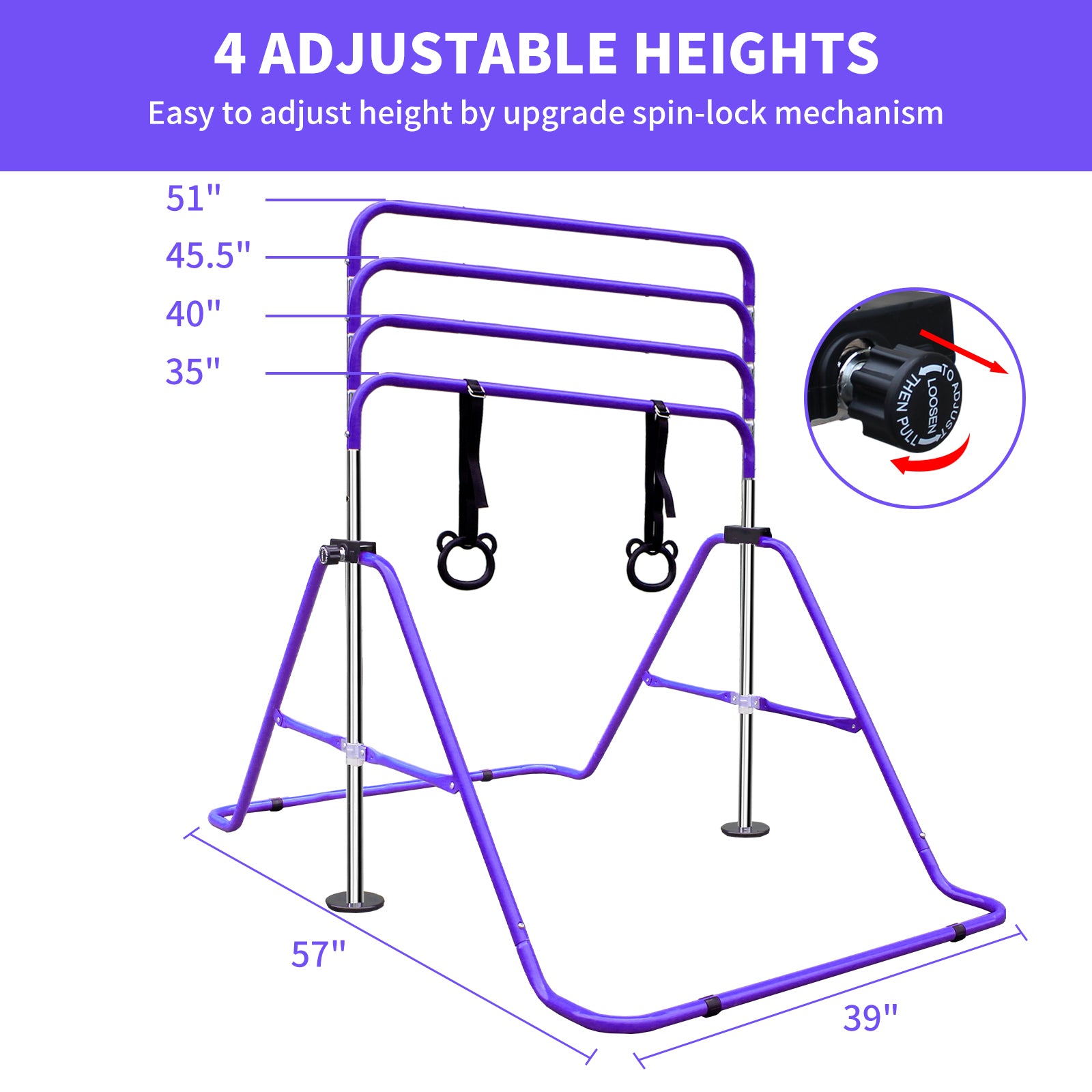 Multi-Functional Adjustable Height Children's Horizontal Gymnastic Bar With Bear Rings