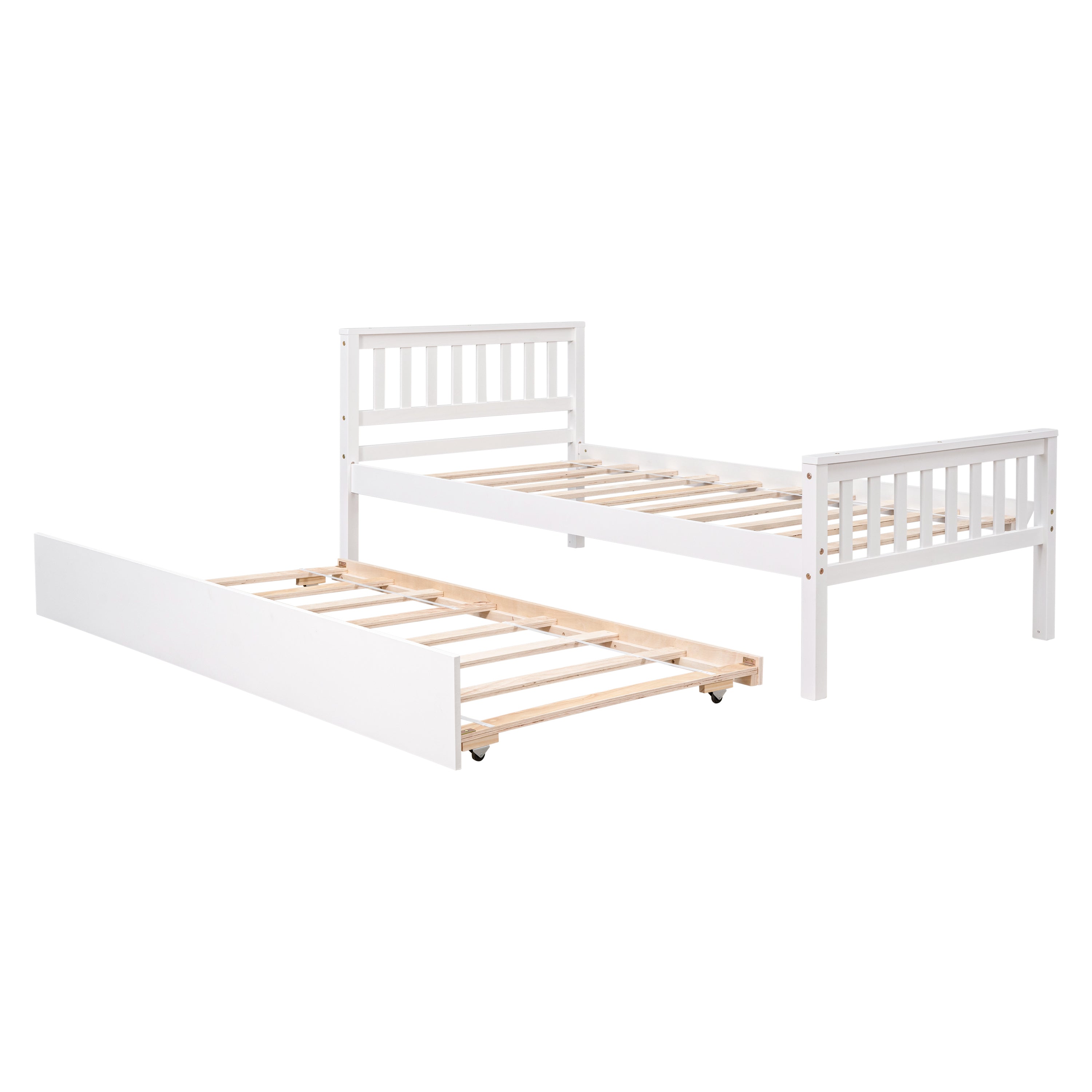 Twin Bed with Trundle, Platform Bed Frame with Headboard and Footboard, for Bedroom Small Living Space,No Box Spring Needed,White(Old SKU:W50422211)