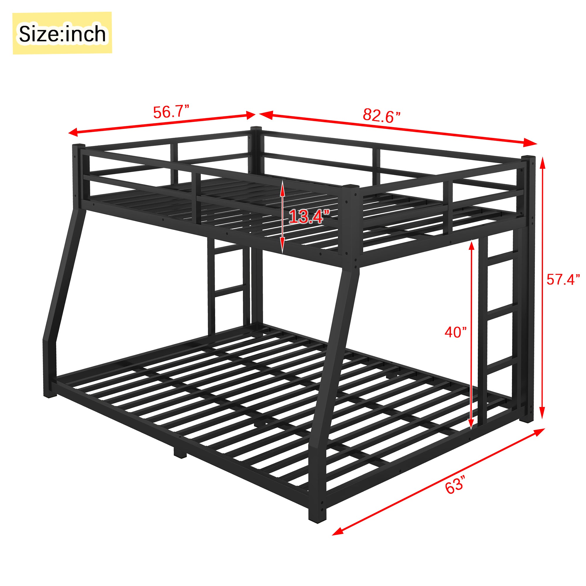 Metal Full XL over Queen Bunk Bed for Teens and Adults,Space-Saving/Noise Reduced/No Box Spring Needed, Black