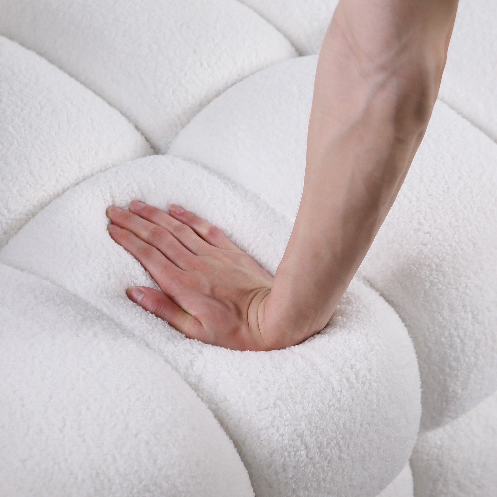 62.2length ,35.83" deepth ,human body structure for USA people,  marshmallow sofa,boucle sofa ,White color, 2  seater