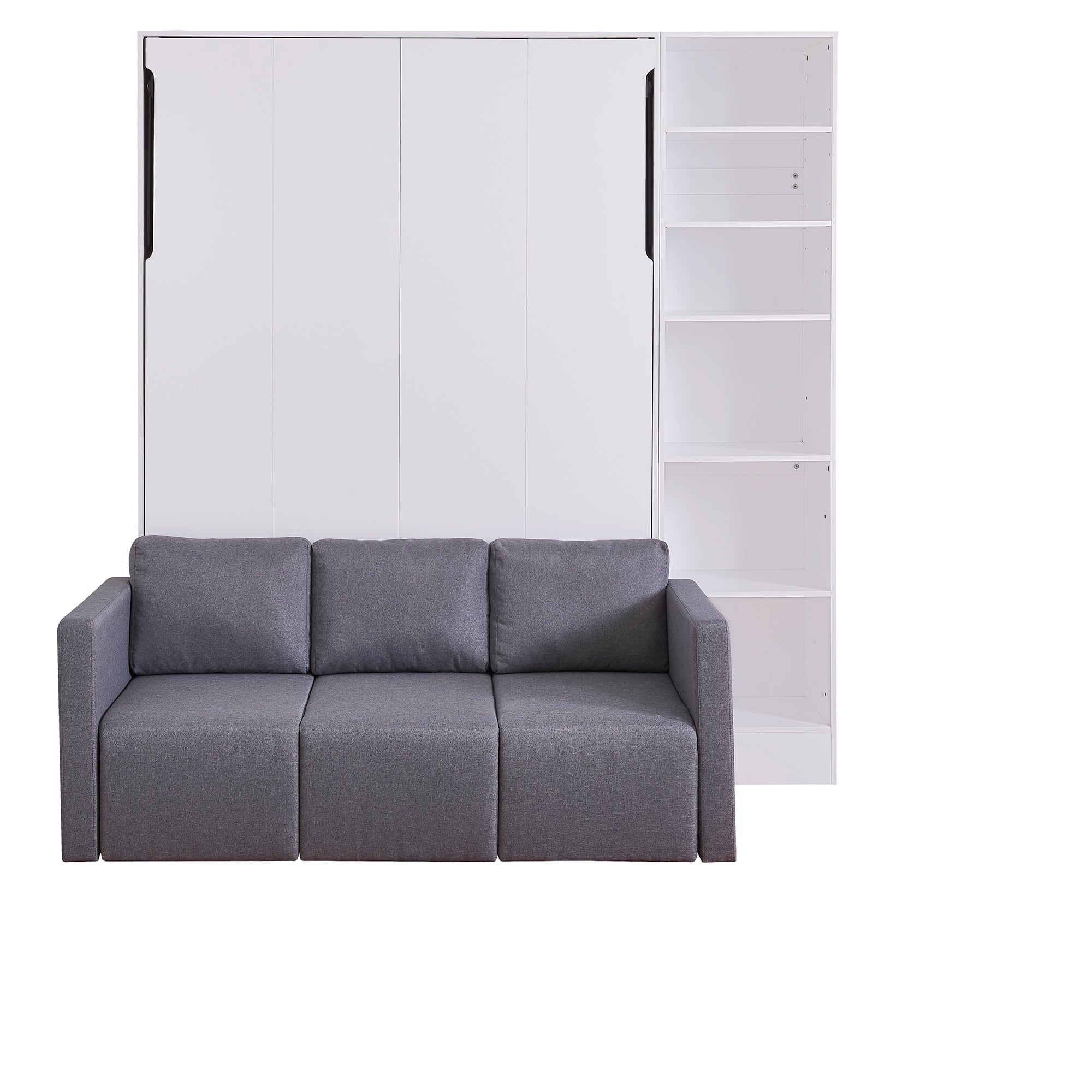 Full Size Murphy Bed Wall Bed with Sofa,with Shelves,White