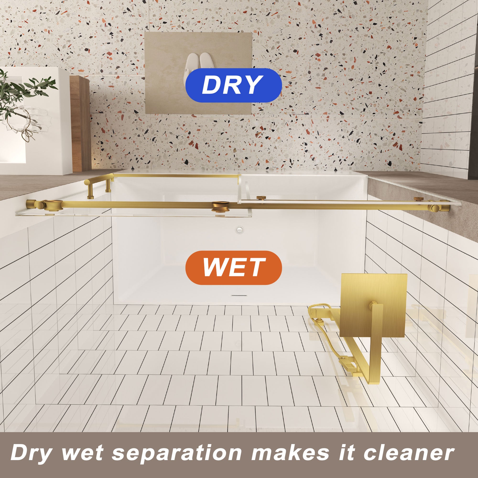 Frameless shower door 56-60 inch brushed gold clear tempered glass view