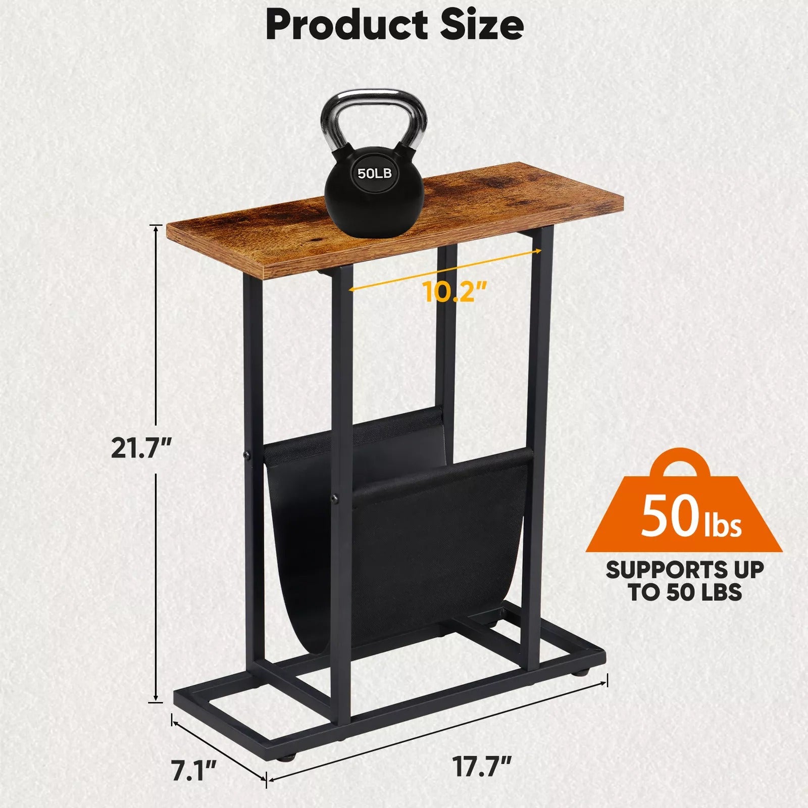 Narrow Side Table for Small Spaces – End Table with Storage & Magazine Holders!