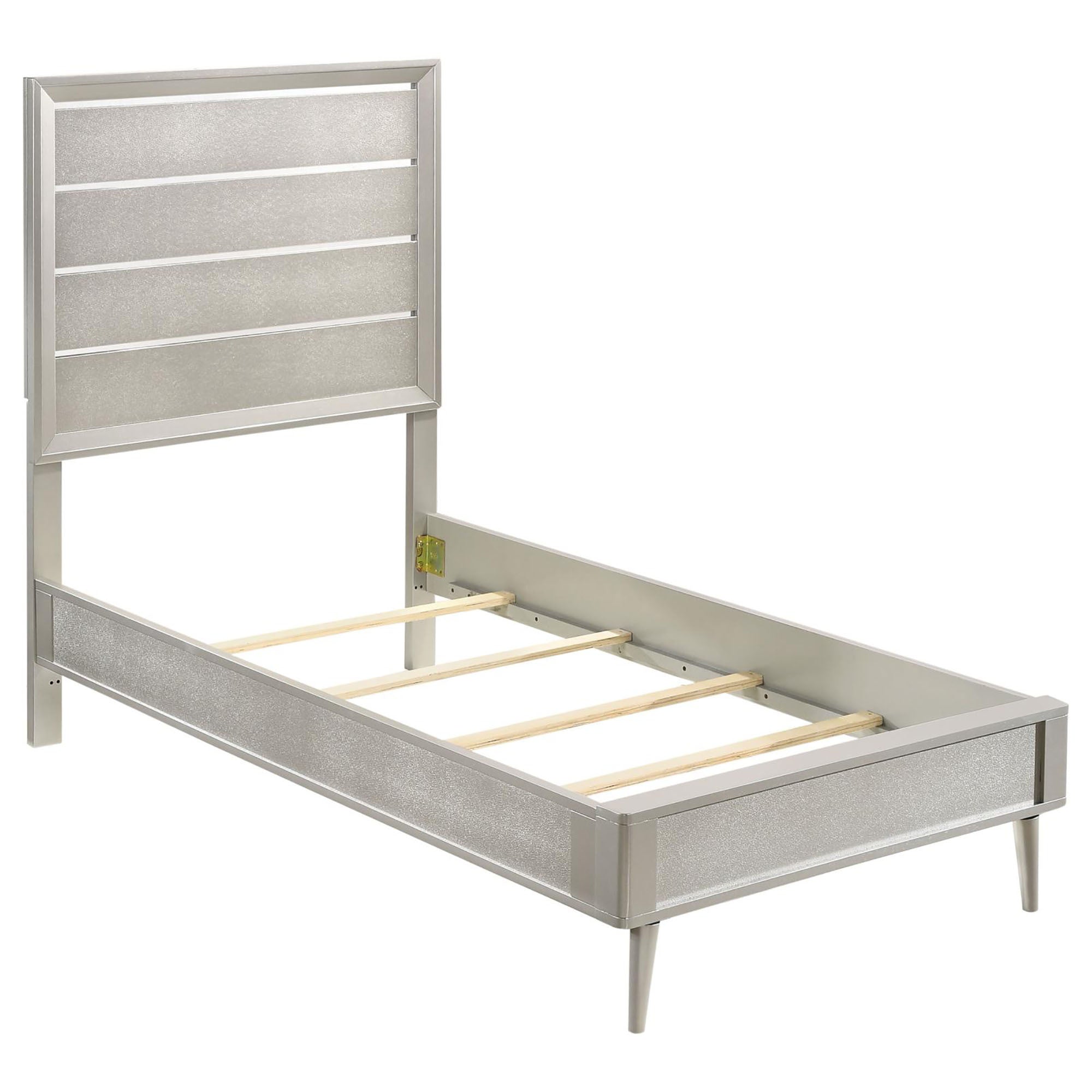 Metallic Sterling Panel Bed with Tapered Legs