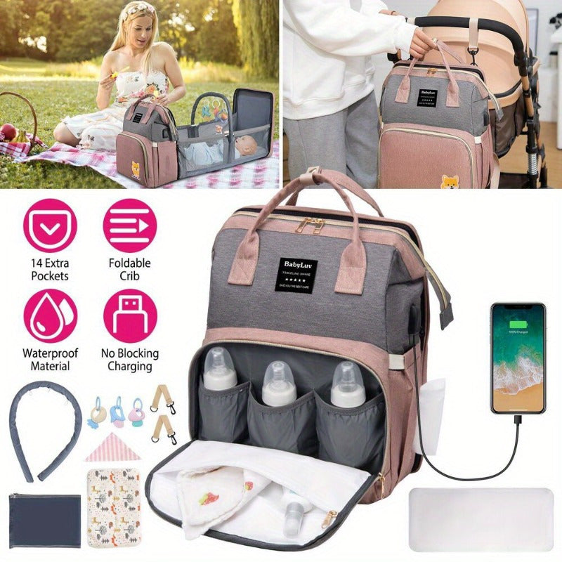 3 in 1 Multifunctional Baby Diaper Bag Backpack with Changing Table Diaper Pad