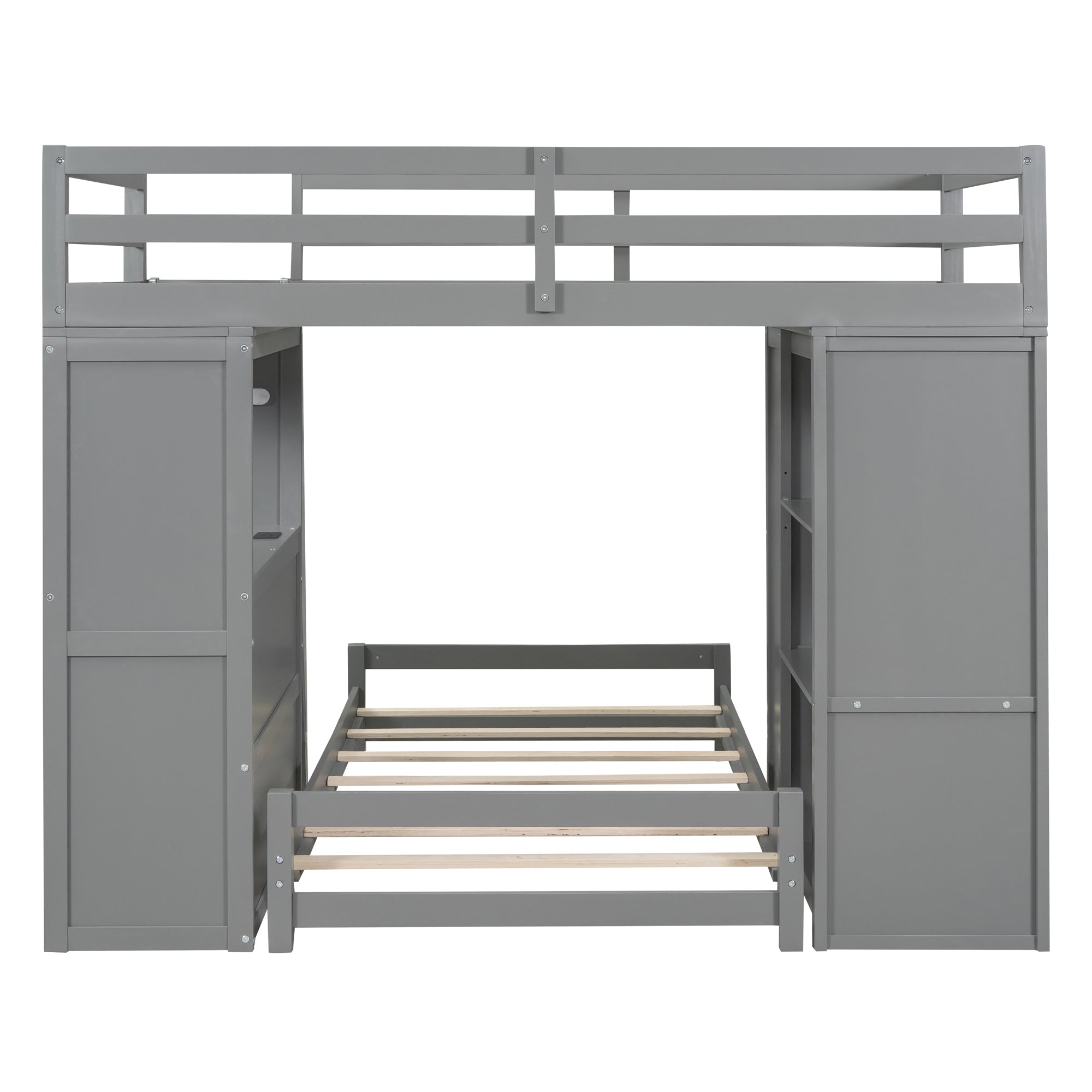 Twin over Twin Bunk Bed with LED Light and USB Ports, Gray