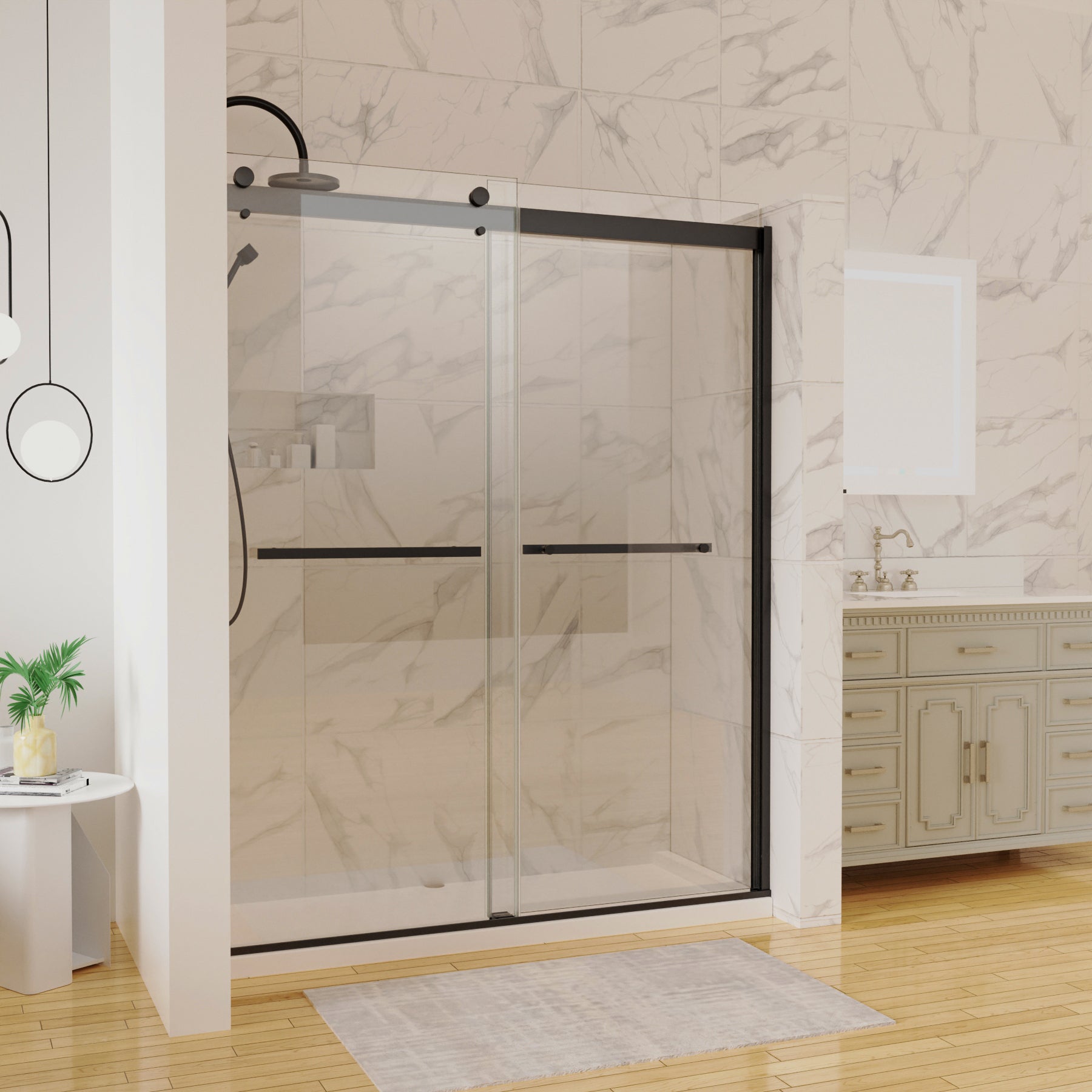 60"W x 74"H  Shower Door in Matte Black with 5/16 in. (8 mm) Clear Glass