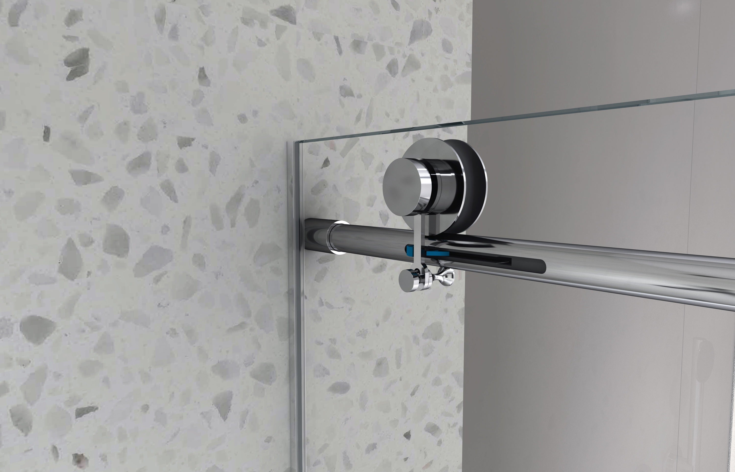 48"W x 76"H Chrome frameless one fixed and one shifted Shower Door, 70MM 304 stainless steel large pulleys with adjustable soft closing function,with nano easy cleaning and stick explosion-proof menbrance